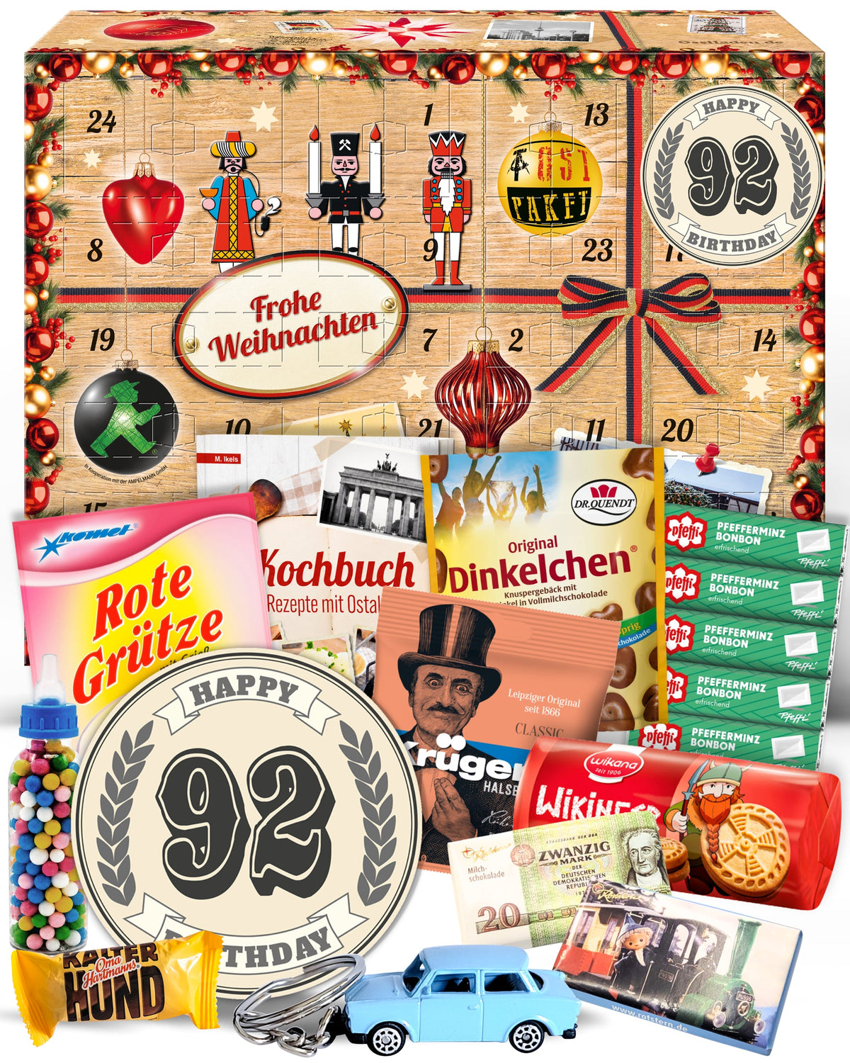92. Geburtstag - Ostalgie Adventskalender 2026 – 24 Erinnerungen & Kultprodukte mit Marken wie Viba, Halloren, Zetti, Komet & Pfeffi