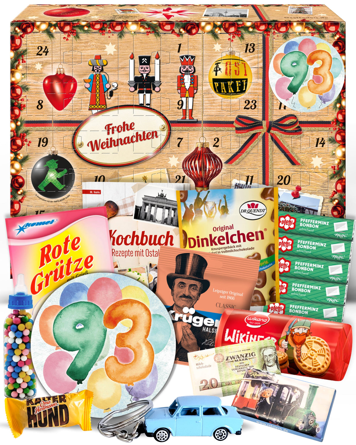 Geburtstag 93 - Adventskalender DDR 2025 mit Kultartikeln von Zetti, Dr. Quendt, Komet & Pfeffi – 24 nostalgische Überraschungen für Ostalgie-Fans