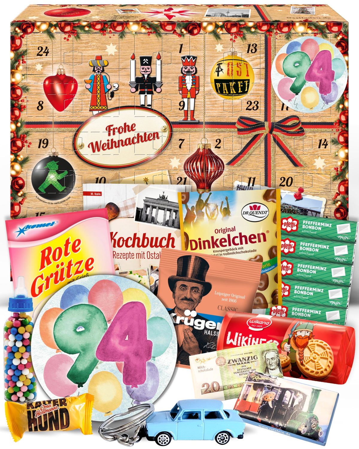 Geburtstag 94 - Adventskalender DDR 2025 mit Kultartikeln von Zetti, Dr. Quendt, Komet & Pfeffi – 24 nostalgische Überraschungen für Ostalgie-Fans