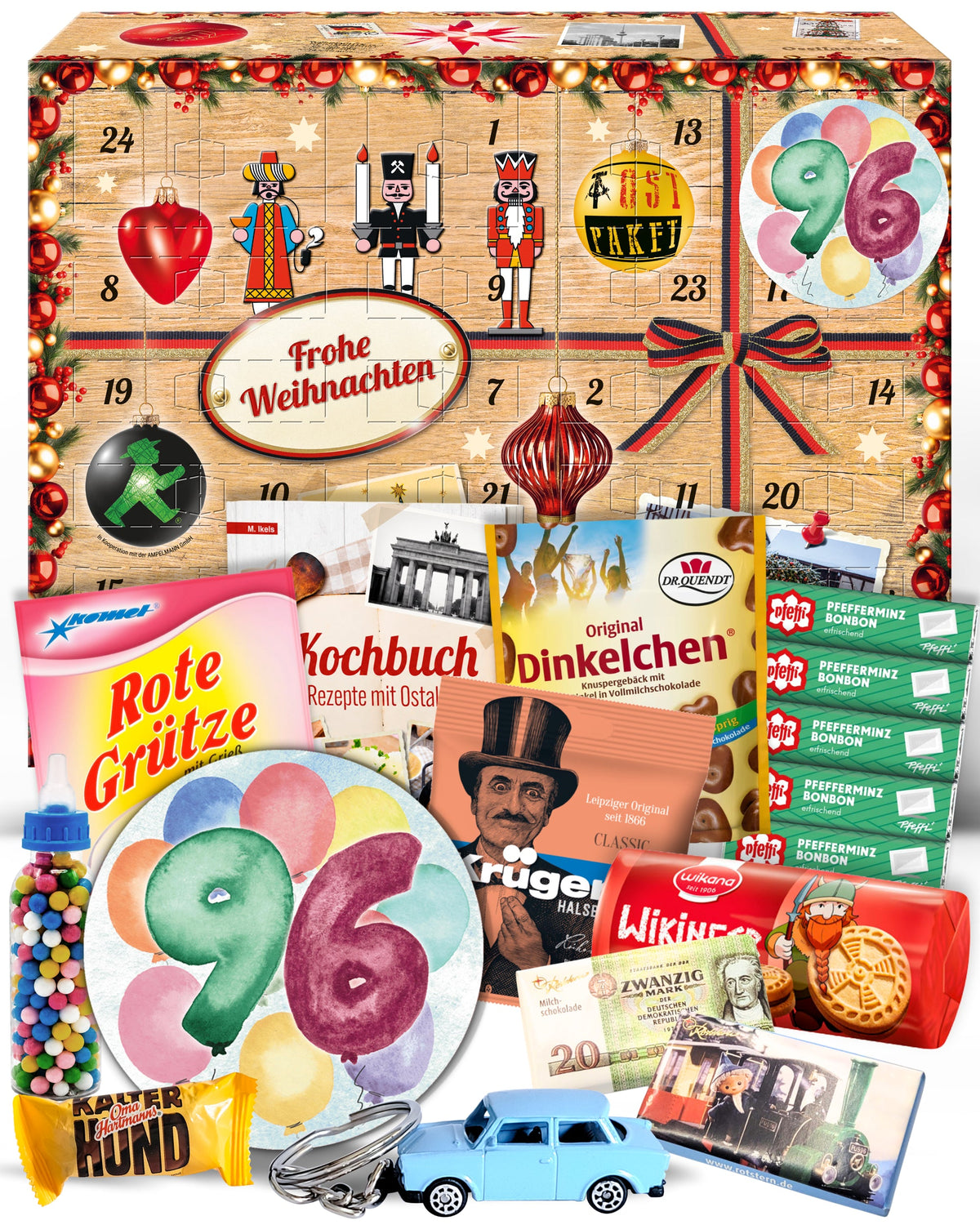 Geburtstag 96 - Adventskalender DDR 2025 mit Kultartikeln von Zetti, Dr. Quendt, Komet & Pfeffi – 24 nostalgische Überraschungen für Ostalgie-Fans