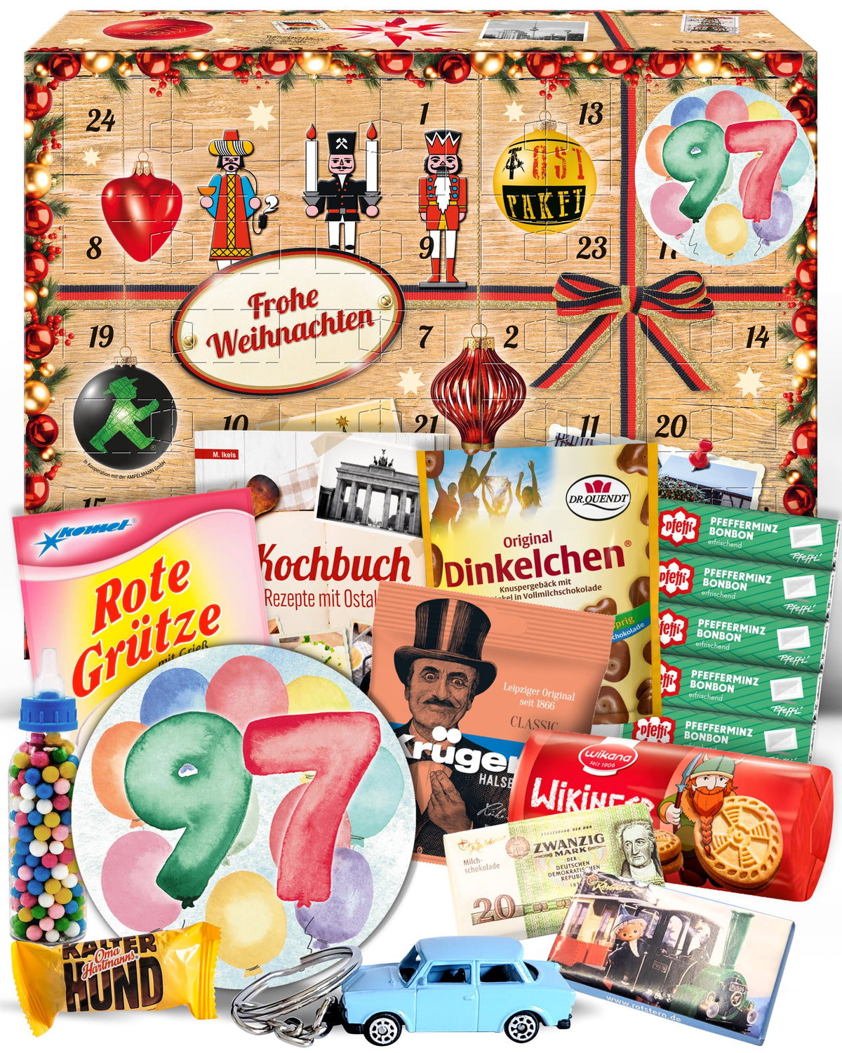 Geburtstag 97 - Adventskalender DDR 2025 mit Kultartikeln von Zetti, Dr. Quendt, Komet & Pfeffi – 24 nostalgische Überraschungen für Ostalgie-Fans