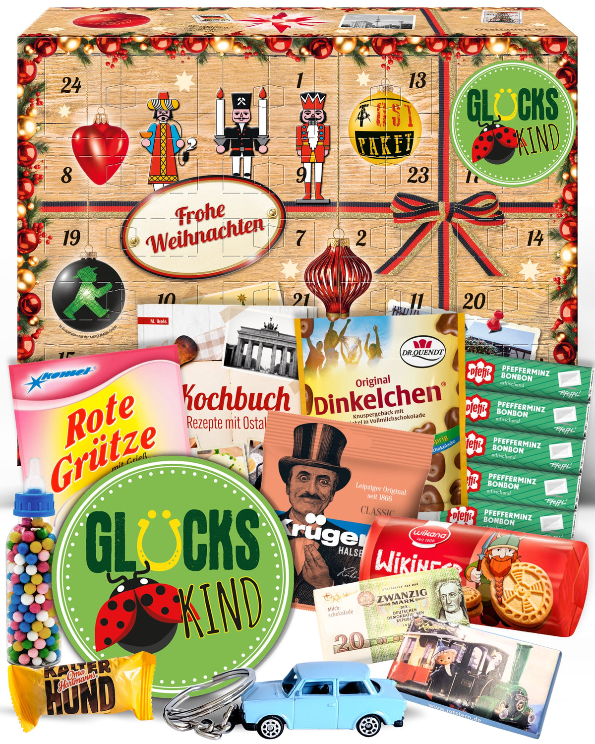 Glückskind - Ostalgie Adventskalender 2026 – 24 Erinnerungen & Kultprodukte mit Marken wie Viba, Halloren, Zetti, Komet & Pfeffi