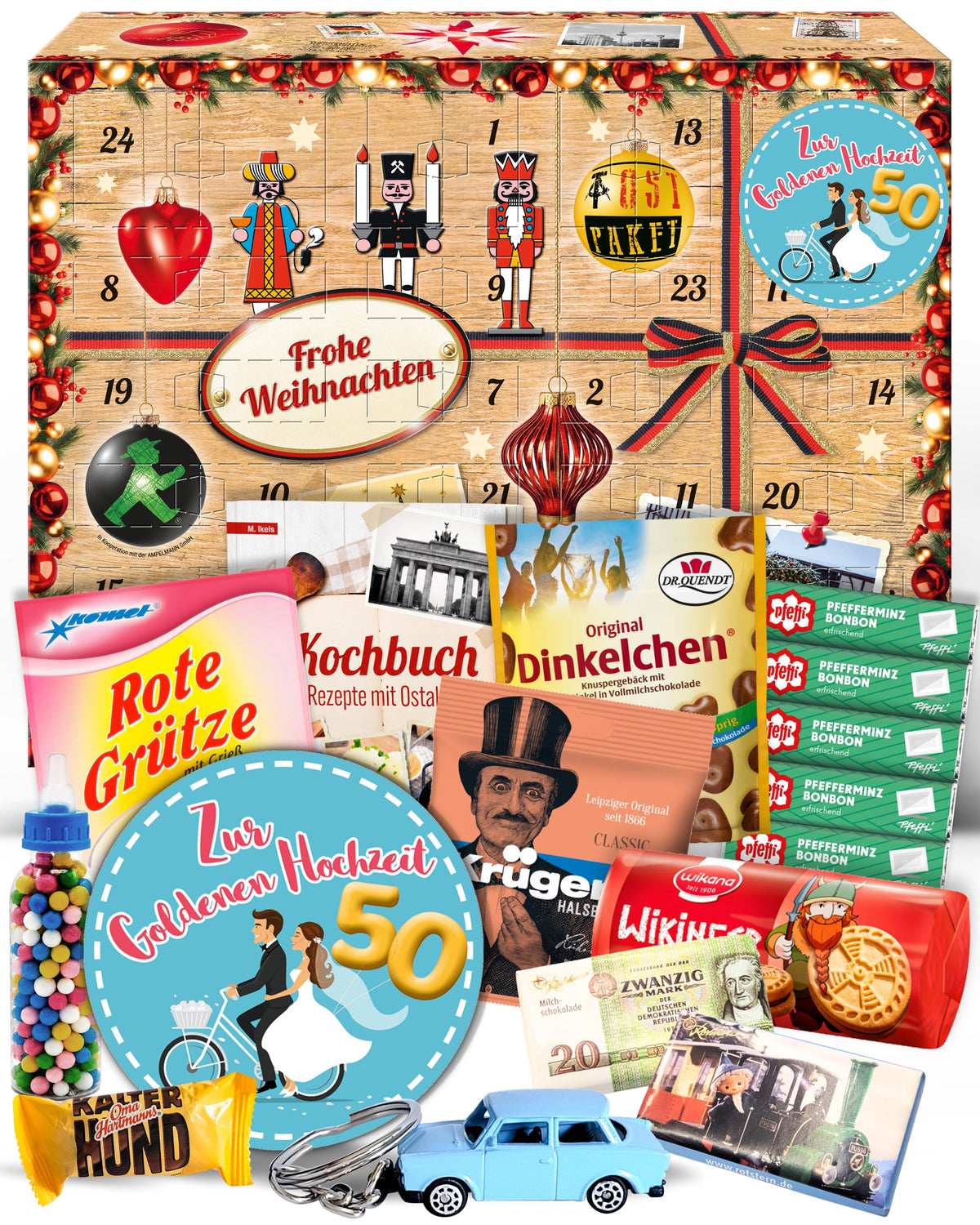 Zur Goldenen Hochzeit - Ostalgie Adventskalender 2026 – 24 Erinnerungen & Kultprodukte mit Marken wie Viba, Halloren, Zetti, Komet & Pfeffi