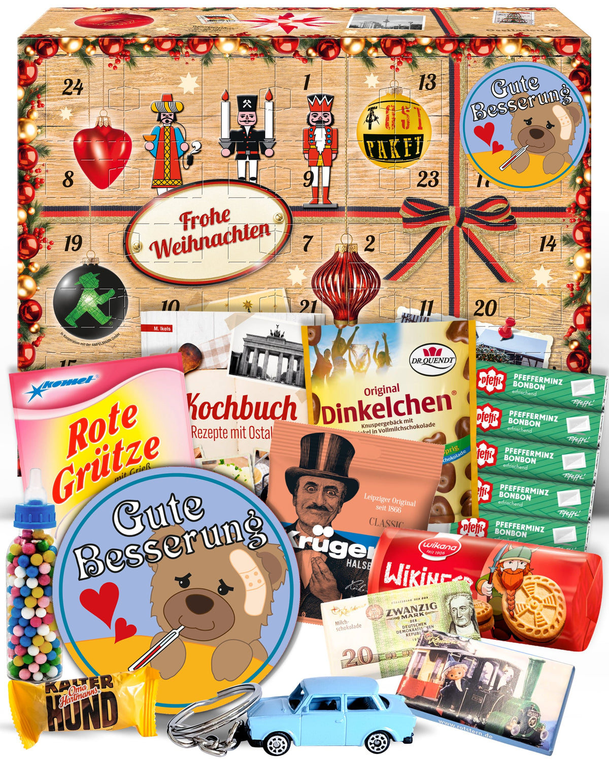Gute Besserung - Ostalgie Adventskalender 2026 – 24 Erinnerungen & Kultprodukte mit Marken wie Viba, Halloren, Zetti, Komet & Pfeffi