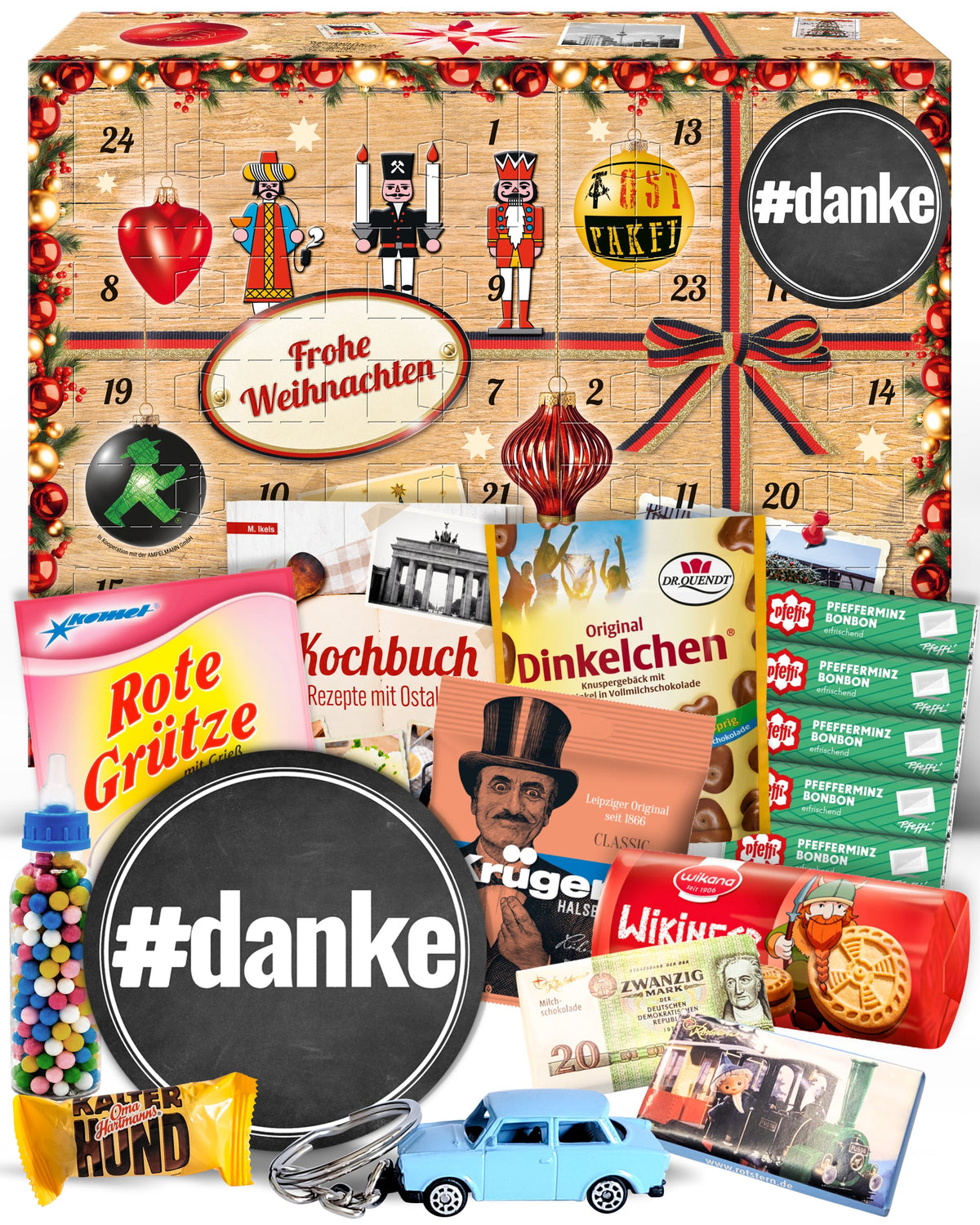 #danke - Ostalgie Adventskalender 2026 – 24 Erinnerungen & Kultprodukte mit Marken wie Viba, Halloren, Zetti, Komet & Pfeffi