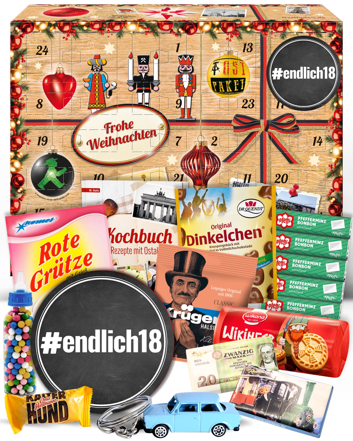 #endlich18 - Ostalgie Adventskalender 2026 – 24 Erinnerungen & Kultprodukte mit Marken wie Viba, Halloren, Zetti, Komet & Pfeffi