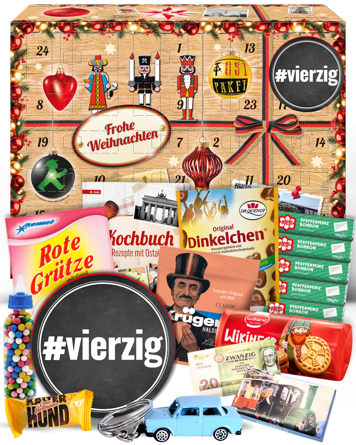 #vierzig - Ostalgie Adventskalender 2026 – 24 Erinnerungen & Kultprodukte mit Marken wie Viba, Halloren, Zetti, Komet & Pfeffi