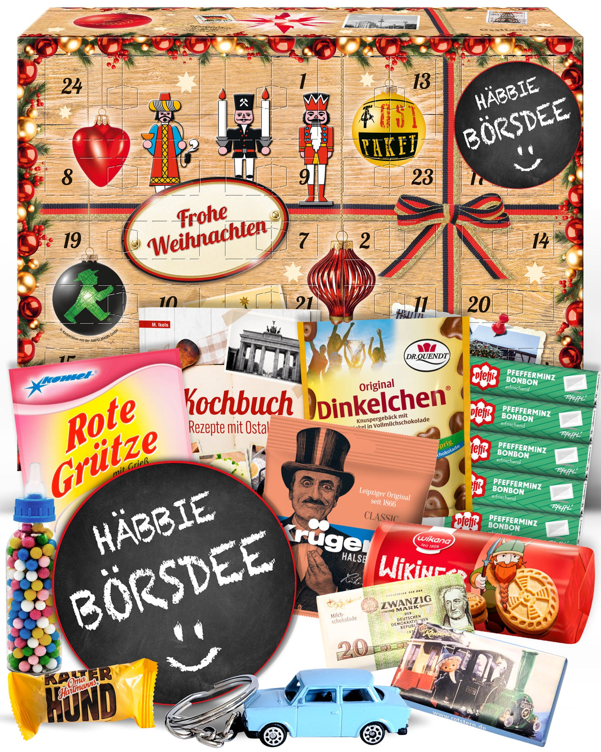 Häbbie Börsdee - Ostalgie Adventskalender 2026 – 24 Erinnerungen & Kultprodukte mit Marken wie Viba, Halloren, Zetti, Komet & Pfeffi