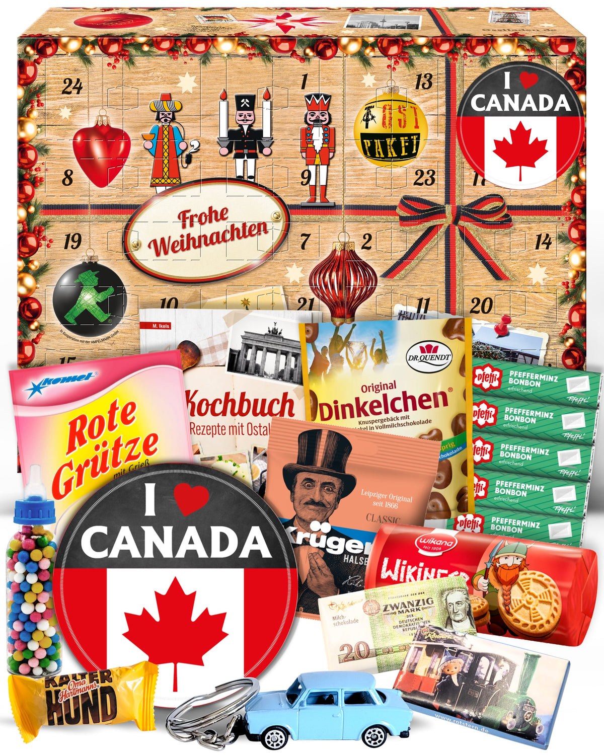 I Love Canada - Ostalgie Adventskalender 2026 – 24 Erinnerungen & Kultprodukte mit Marken wie Viba, Halloren, Zetti, Komet & Pfeffi