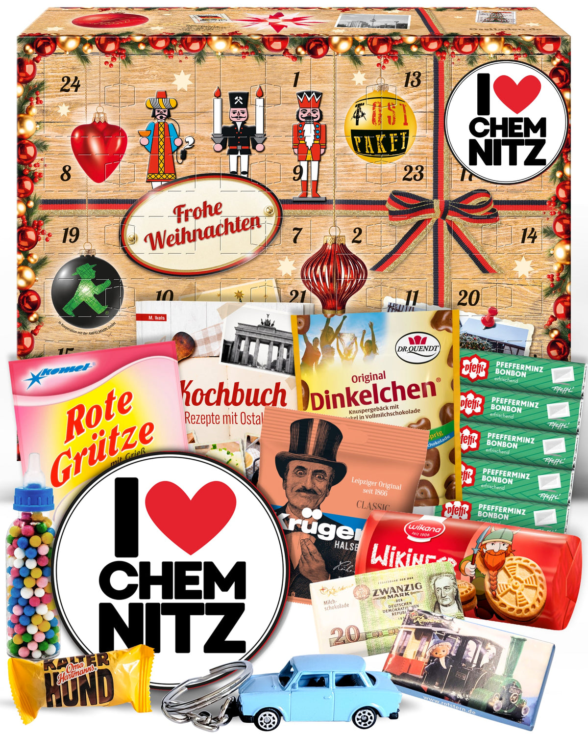 I Love Chemnitz - Ostalgie Adventskalender 2026 – 24 Erinnerungen & Kultprodukte mit Marken wie Viba, Halloren, Zetti, Komet & Pfeffi