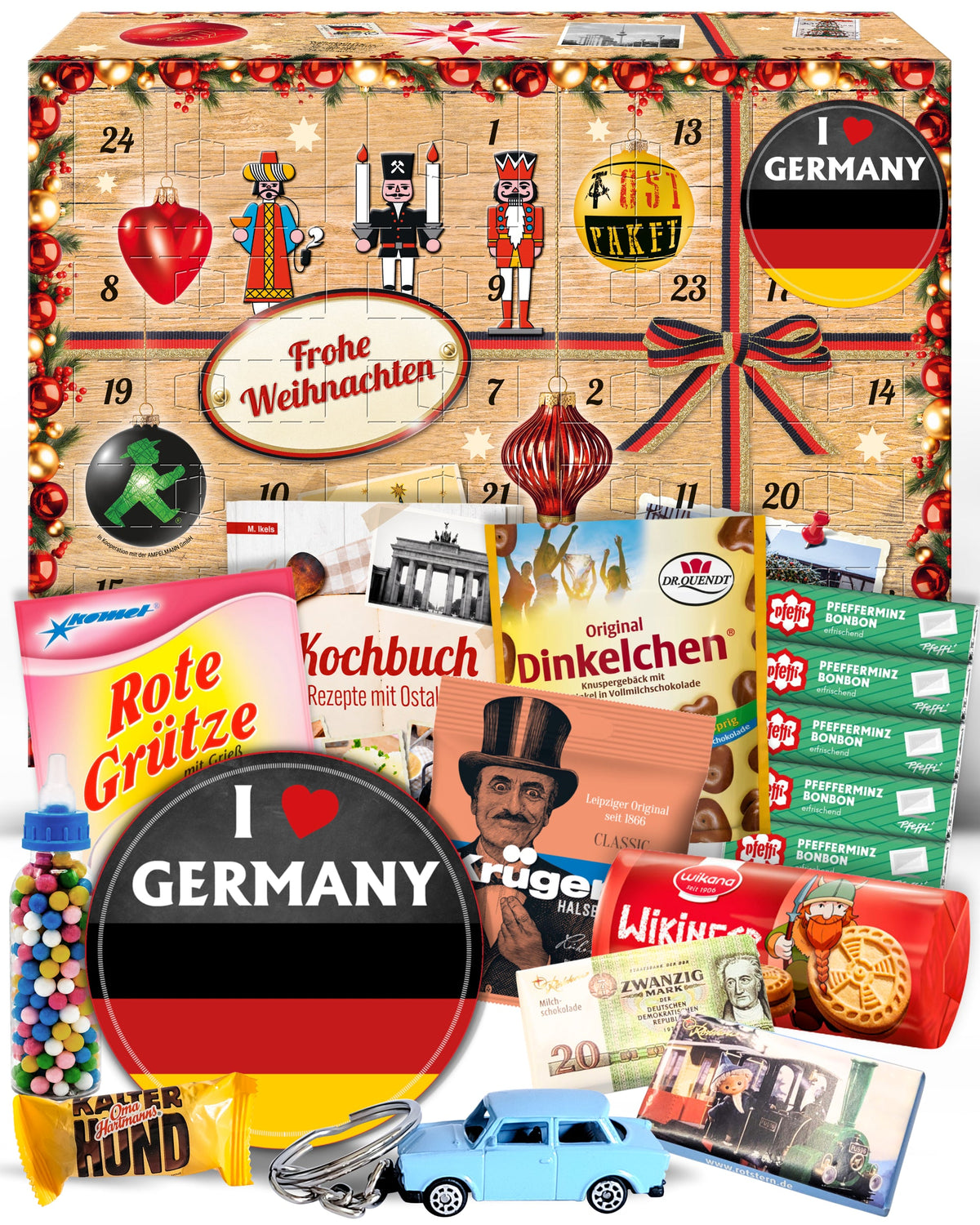I Love Germany - Ostalgie Adventskalender 2026 – 24 Erinnerungen & Kultprodukte mit Marken wie Viba, Halloren, Zetti, Komet & Pfeffi
