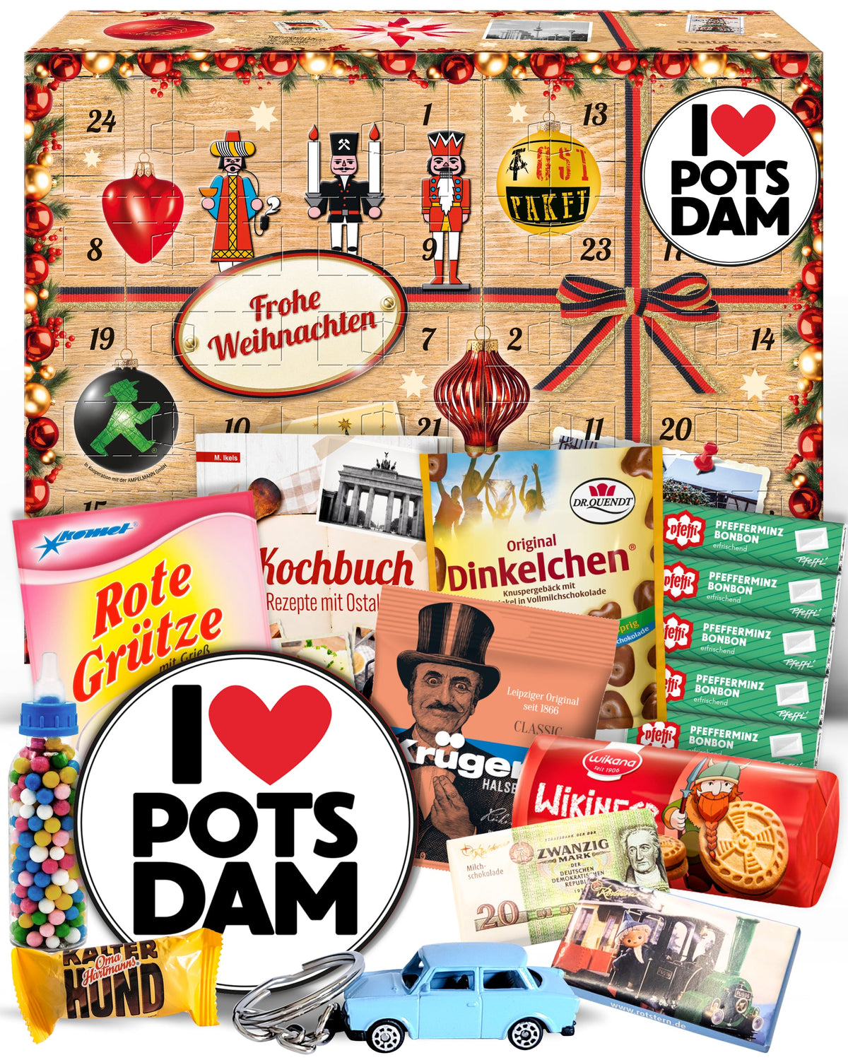I Love Potsdam - Ostalgie Adventskalender 2026 – 24 Erinnerungen & Kultprodukte mit Marken wie Viba, Halloren, Zetti, Komet & Pfeffi