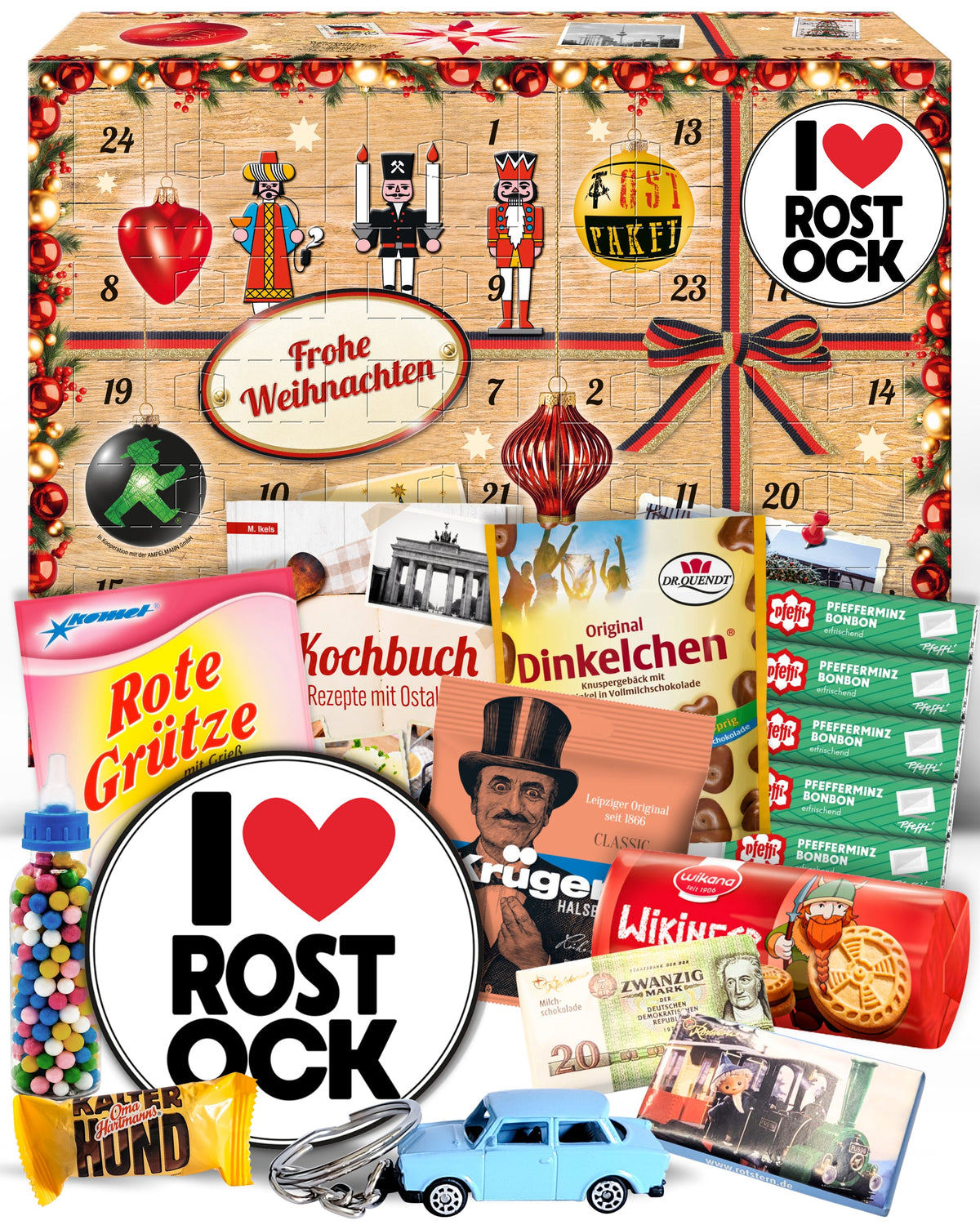 I Love Rostock - Ostalgie Adventskalender 2026 – 24 Erinnerungen & Kultprodukte mit Marken wie Viba, Halloren, Zetti, Komet & Pfeffi