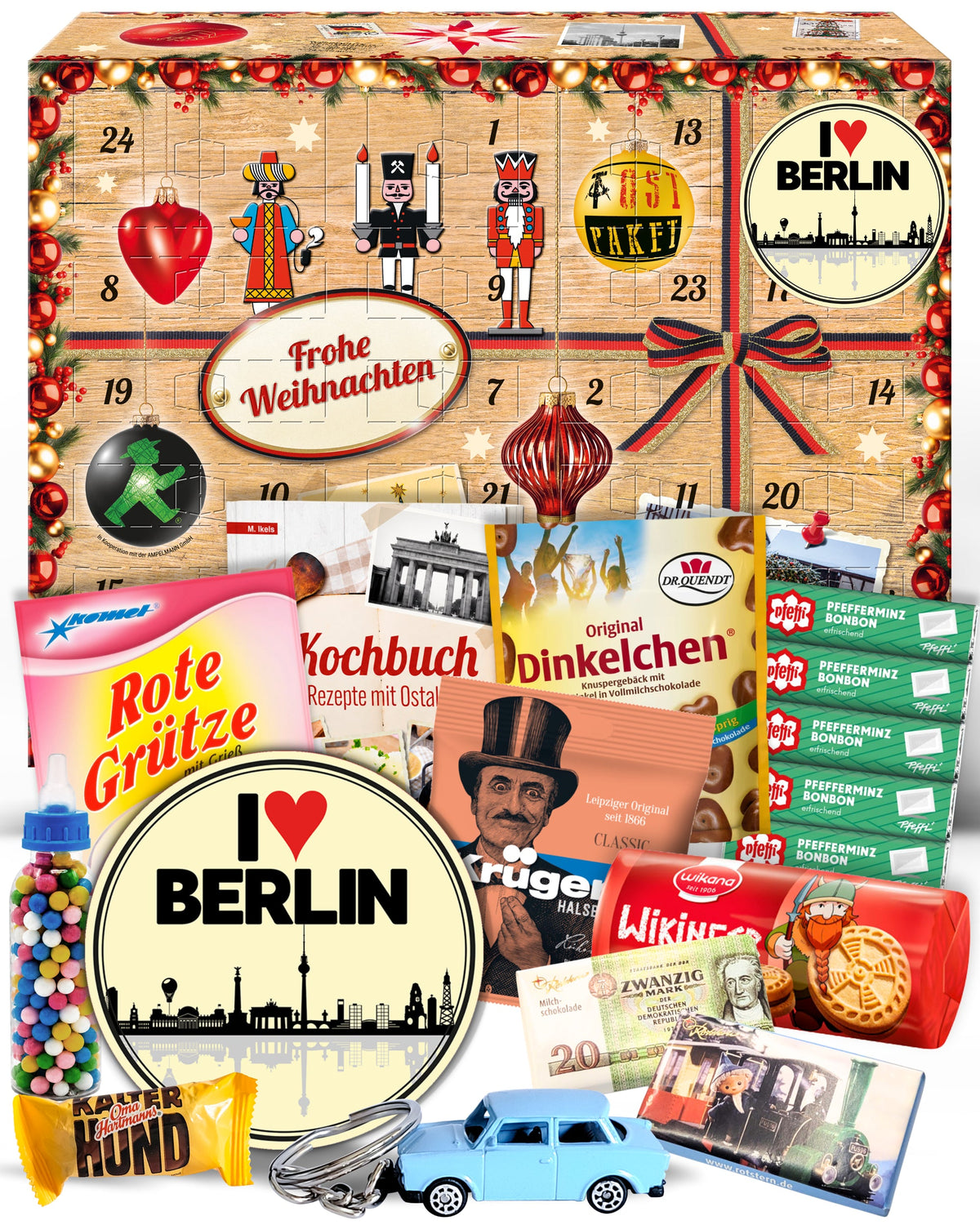 I Love Berlin - Ostalgie Adventskalender 2026 – 24 Erinnerungen & Kultprodukte mit Marken wie Viba, Halloren, Zetti, Komet & Pfeffi