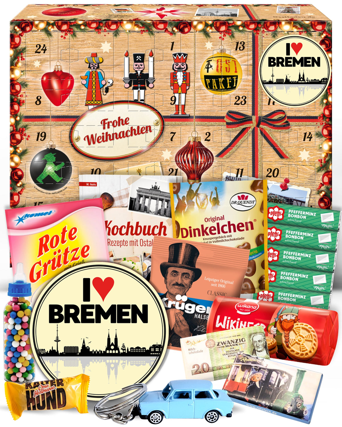 I Love Bremen - Ostalgie Adventskalender 2026 – 24 Erinnerungen & Kultprodukte mit Marken wie Viba, Halloren, Zetti, Komet & Pfeffi