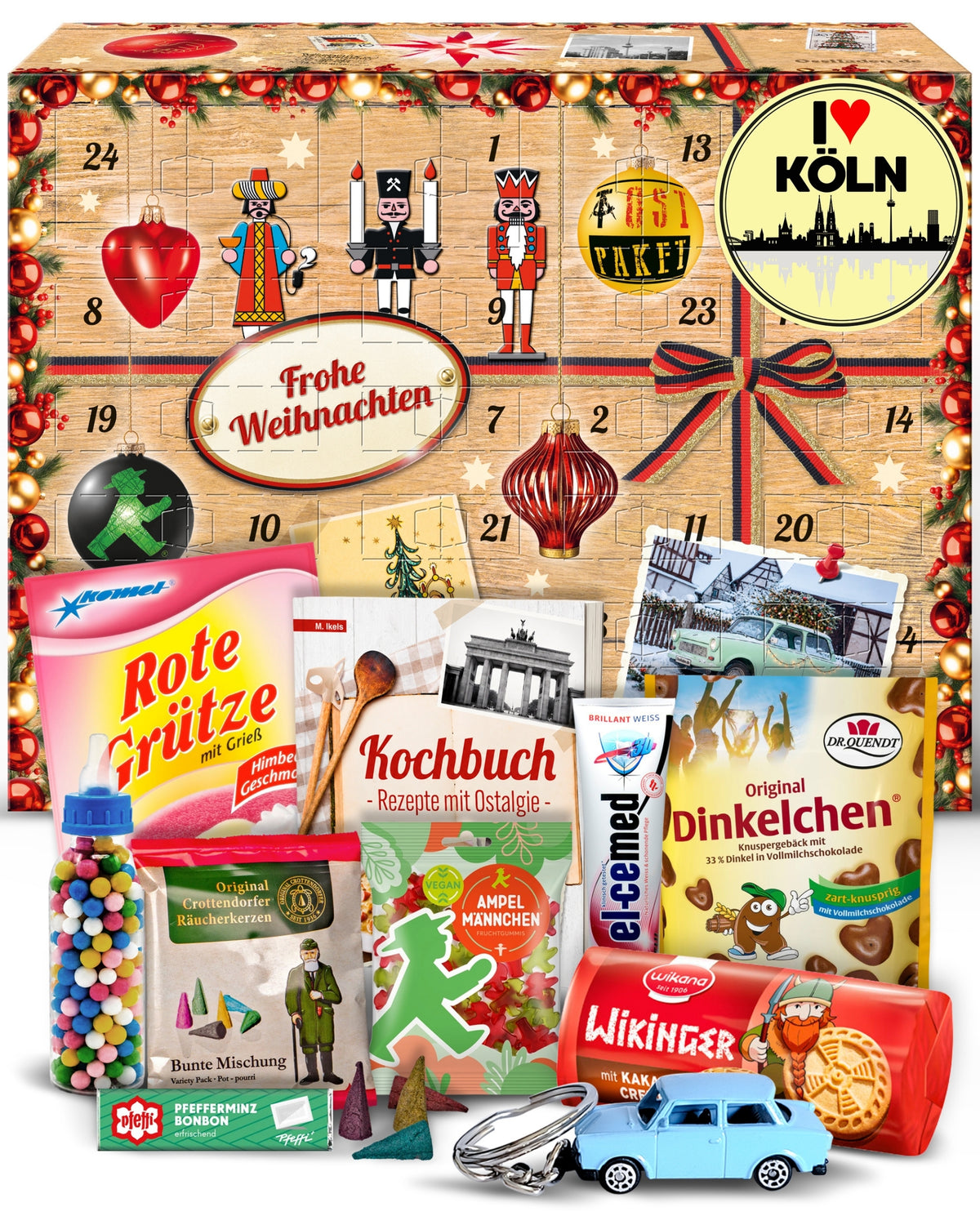 I Love Köln - Ostalgie Adventskalender 2026 – 24 Erinnerungen & Kultprodukte mit Marken wie Viba, Halloren, Zetti, Komet & Pfeffi