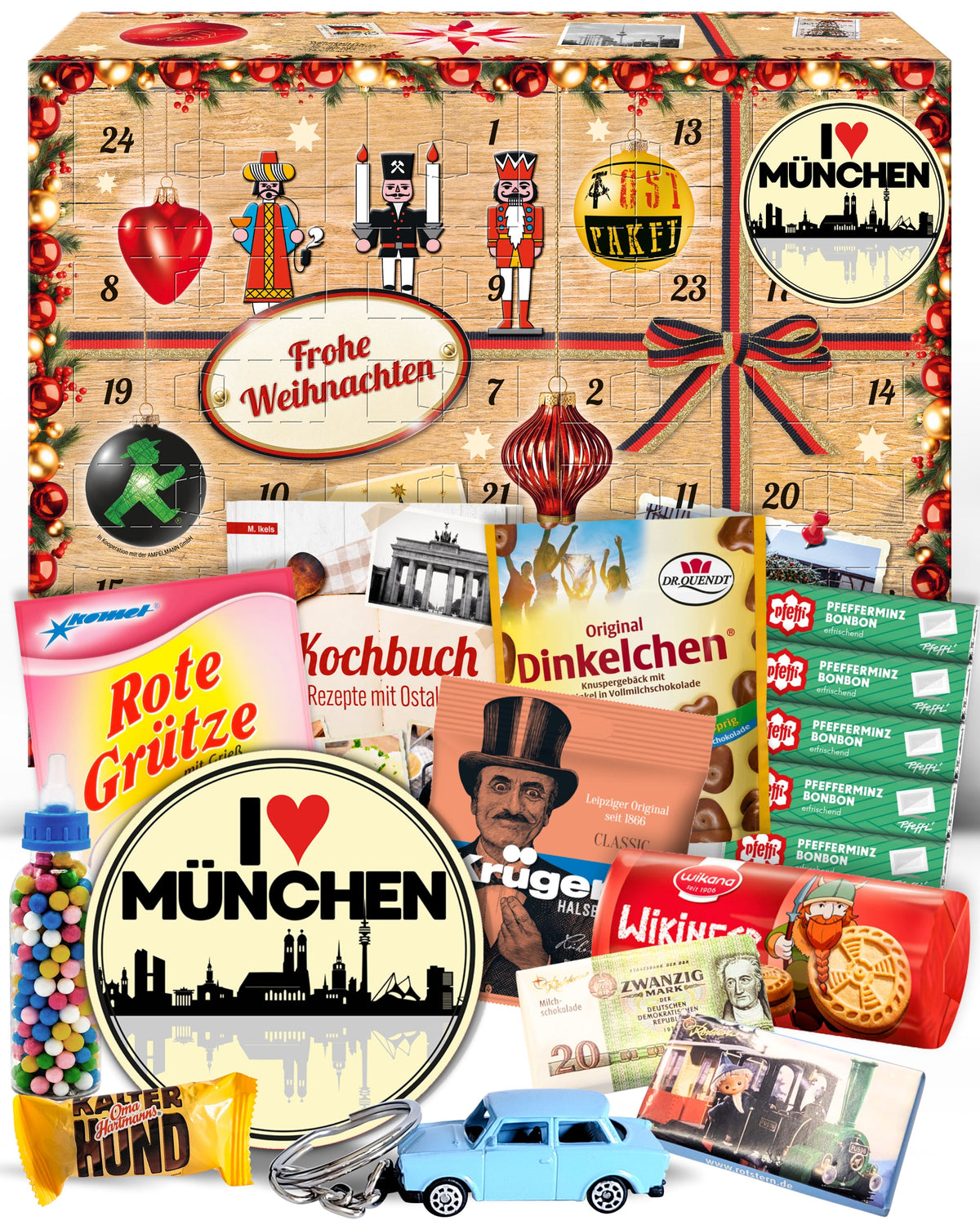 I Love München - Ostalgie Adventskalender 2026 – 24 Erinnerungen & Kultprodukte mit Marken wie Viba, Halloren, Zetti, Komet & Pfeffi