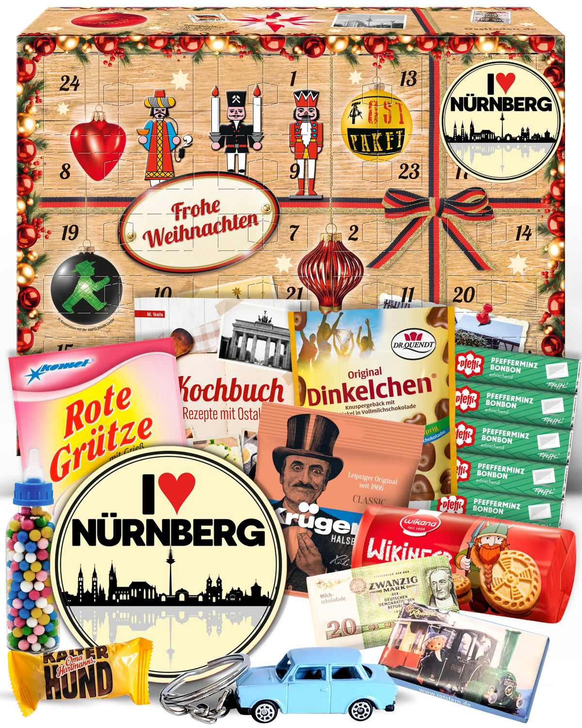 I Love Nürnberg - Ostalgie Adventskalender 2026 – 24 Erinnerungen & Kultprodukte mit Marken wie Viba, Halloren, Zetti, Komet & Pfeffi