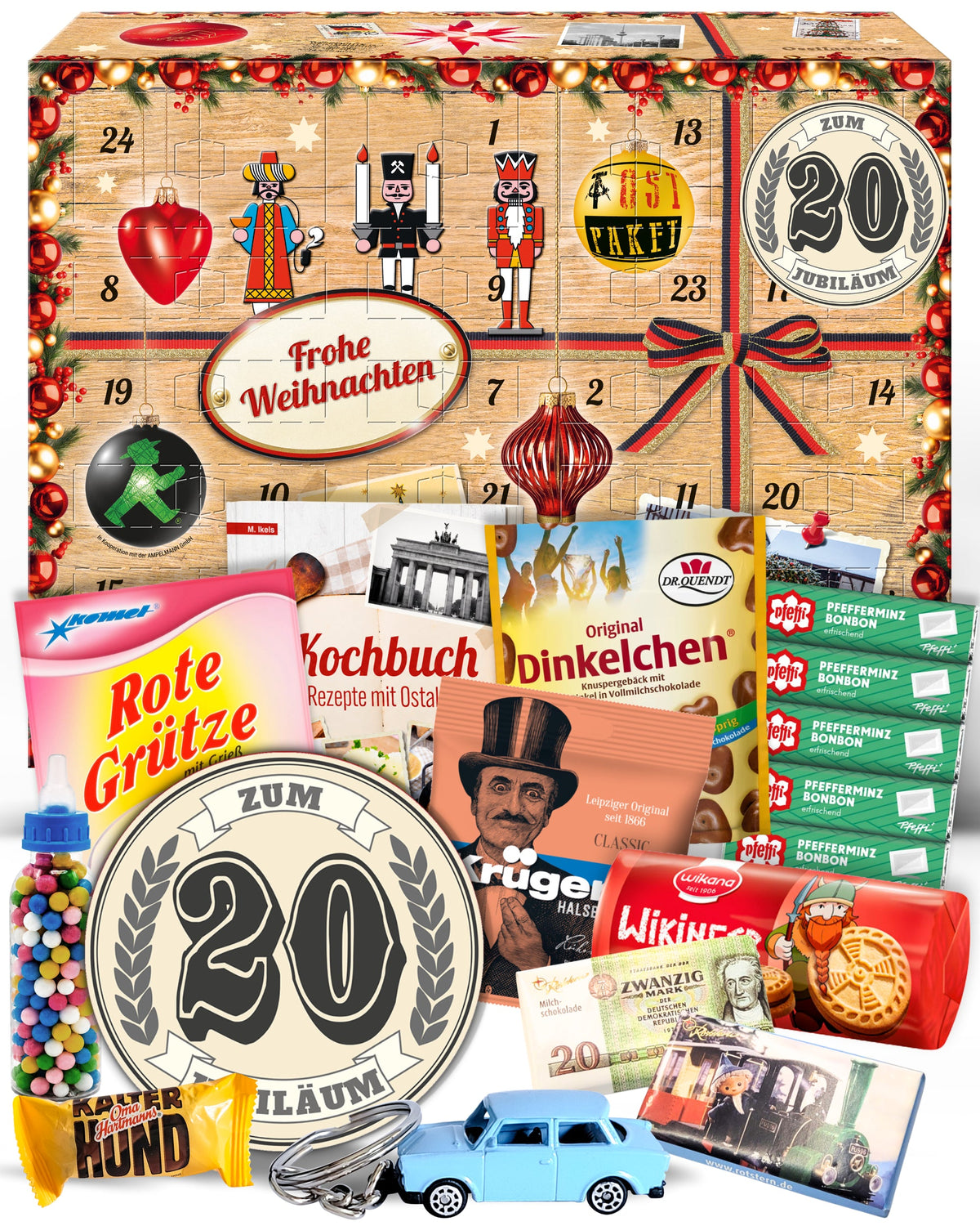 Zum 20 Jubiläum - Ostalgie Adventskalender 2026 – 24 Erinnerungen & Kultprodukte mit Marken wie Viba, Halloren, Zetti, Komet & Pfeffi