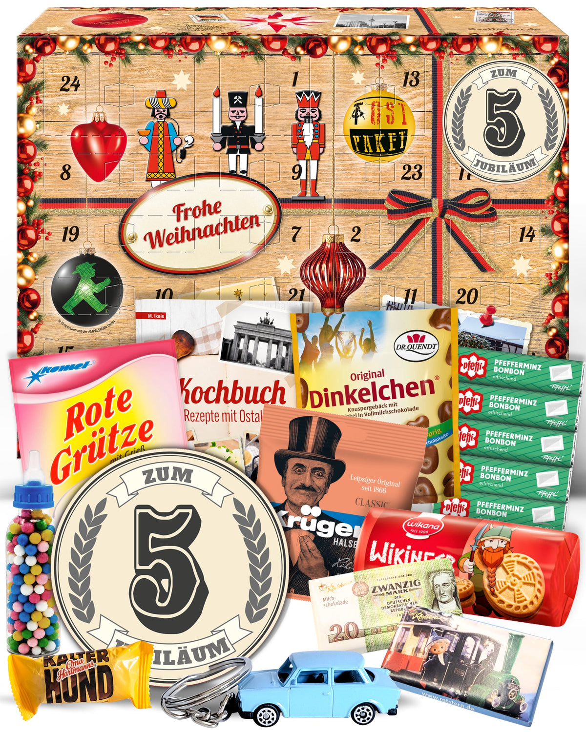 Zum 5 Jubiläum - Ostalgie Adventskalender 2026 – 24 Erinnerungen & Kultprodukte mit Marken wie Viba, Halloren, Zetti, Komet & Pfeffi