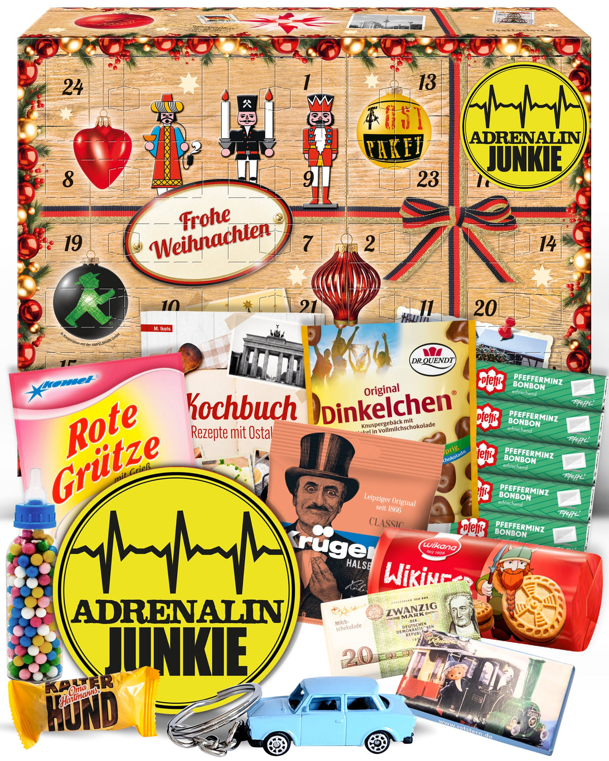 Adrenalinjunkie - Ostalgie Adventskalender 2026 – 24 Erinnerungen & Kultprodukte mit Marken wie Viba, Halloren, Zetti, Komet & Pfeffi