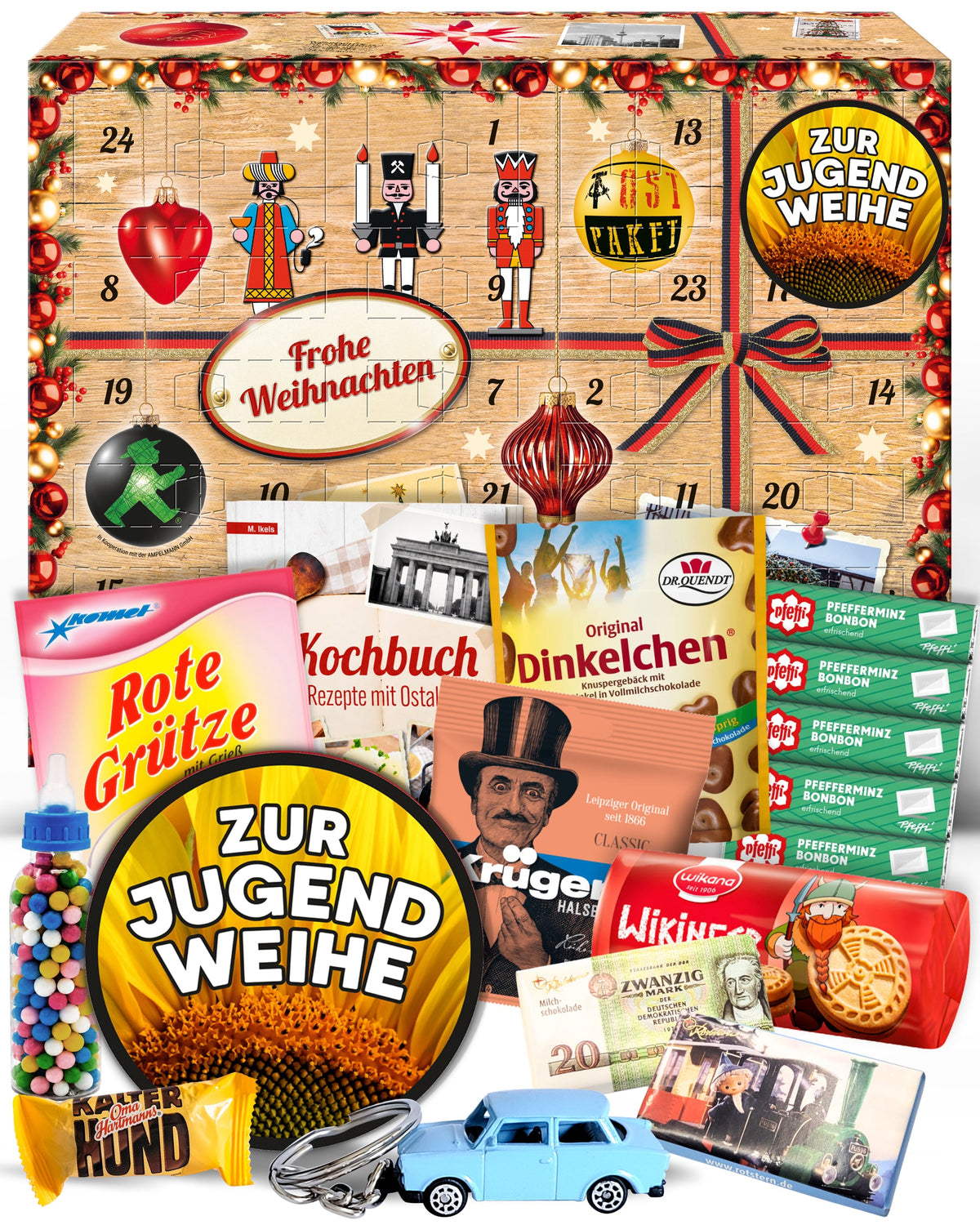 Zur Jugendweihe - Ostalgie Adventskalender 2026 – 24 Erinnerungen & Kultprodukte mit Marken wie Viba, Halloren, Zetti, Komet & Pfeffi
