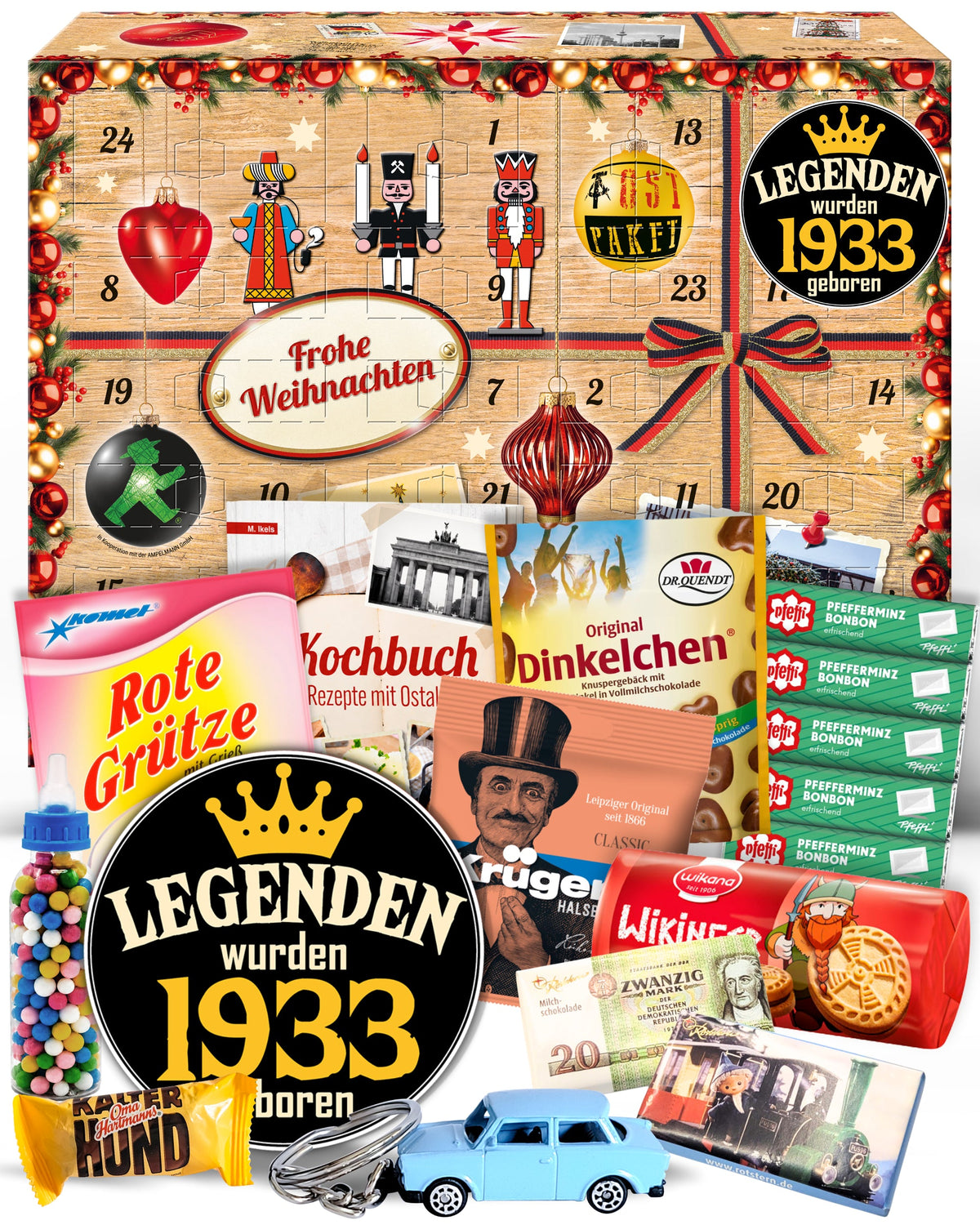 Legenden wurden 1933 geboren - Ostalgie Adventskalender 2026 – 24 Erinnerungen & Kultprodukte mit Marken wie Viba, Halloren, Zetti, Komet & Pfeffi