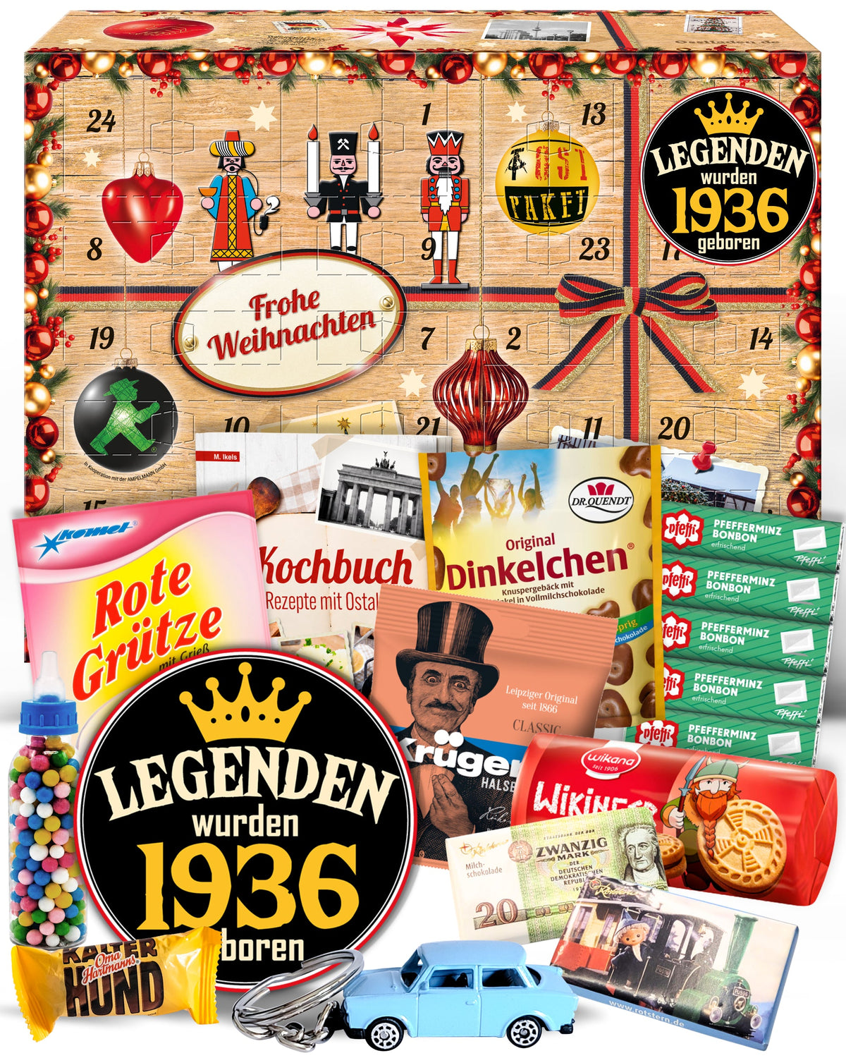 Legenden wurden 1936 geboren - Ostalgie Adventskalender 2026 – 24 Erinnerungen & Kultprodukte mit Marken wie Viba, Halloren, Zetti, Komet & Pfeffi