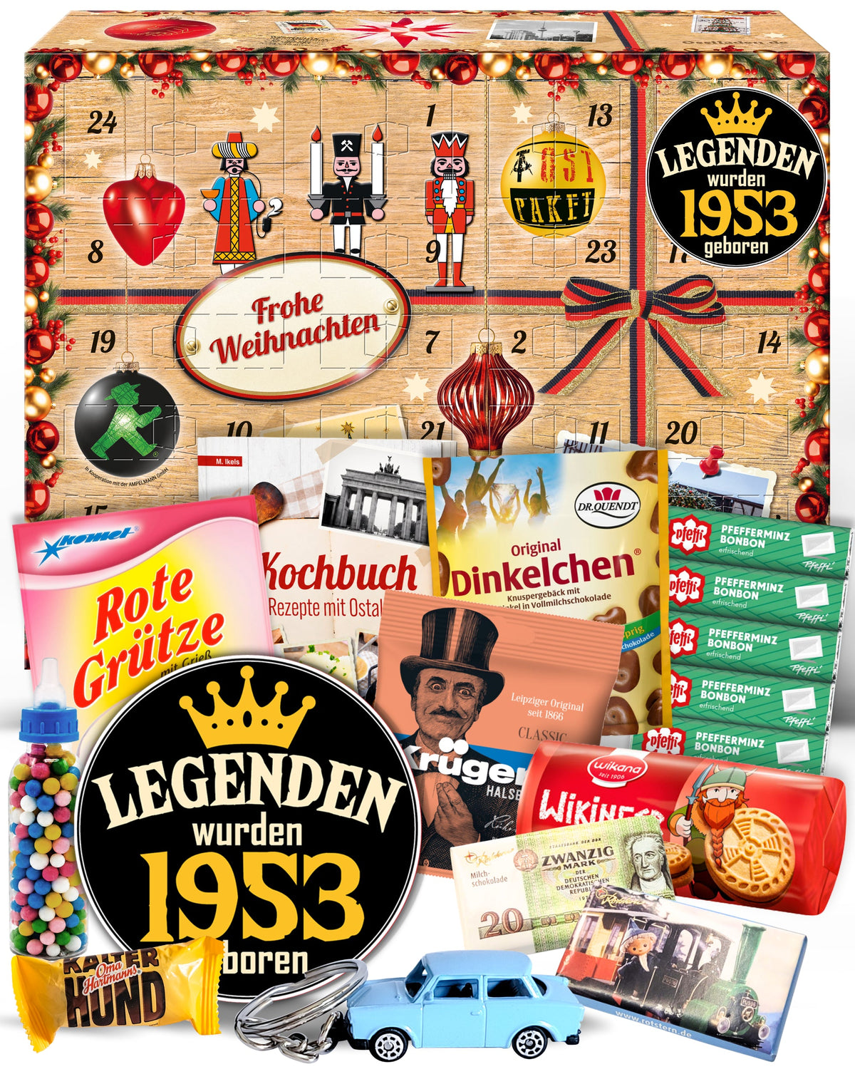 Legenden wurden 1953 geboren - Ostalgie Adventskalender 2026 – 24 Erinnerungen & Kultprodukte mit Marken wie Viba, Halloren, Zetti, Komet & Pfeffi