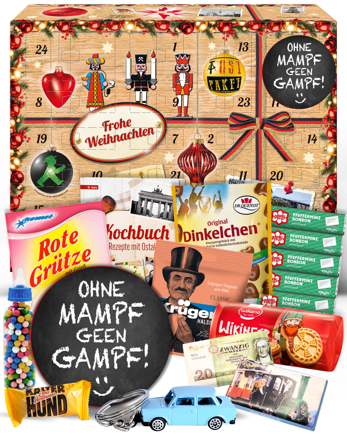 ohne mampf geen Gampf - Ostalgie Adventskalender 2026 – 24 Erinnerungen & Kultprodukte mit Marken wie Viba, Halloren, Zetti, Komet & Pfeffi