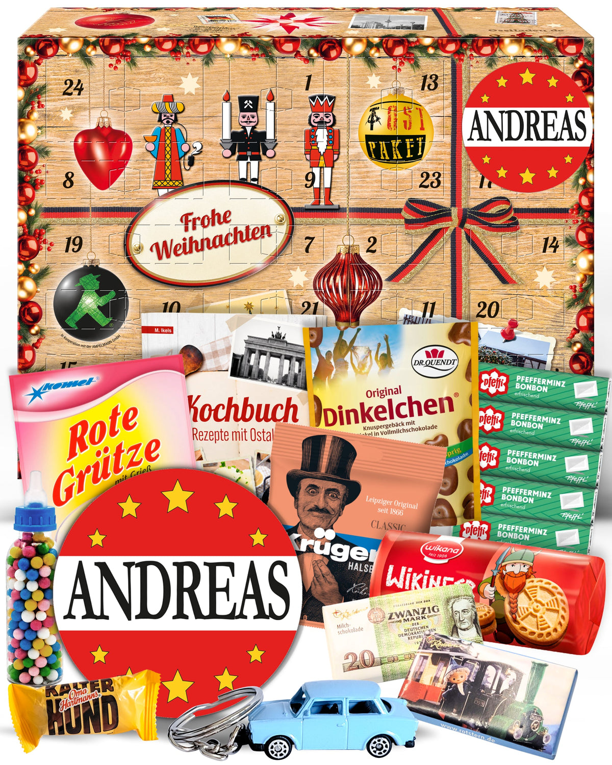 Andreas - Ostalgie Adventskalender 2026 – 24 Erinnerungen & Kultprodukte mit Marken wie Viba, Halloren, Zetti, Komet & Pfeffi