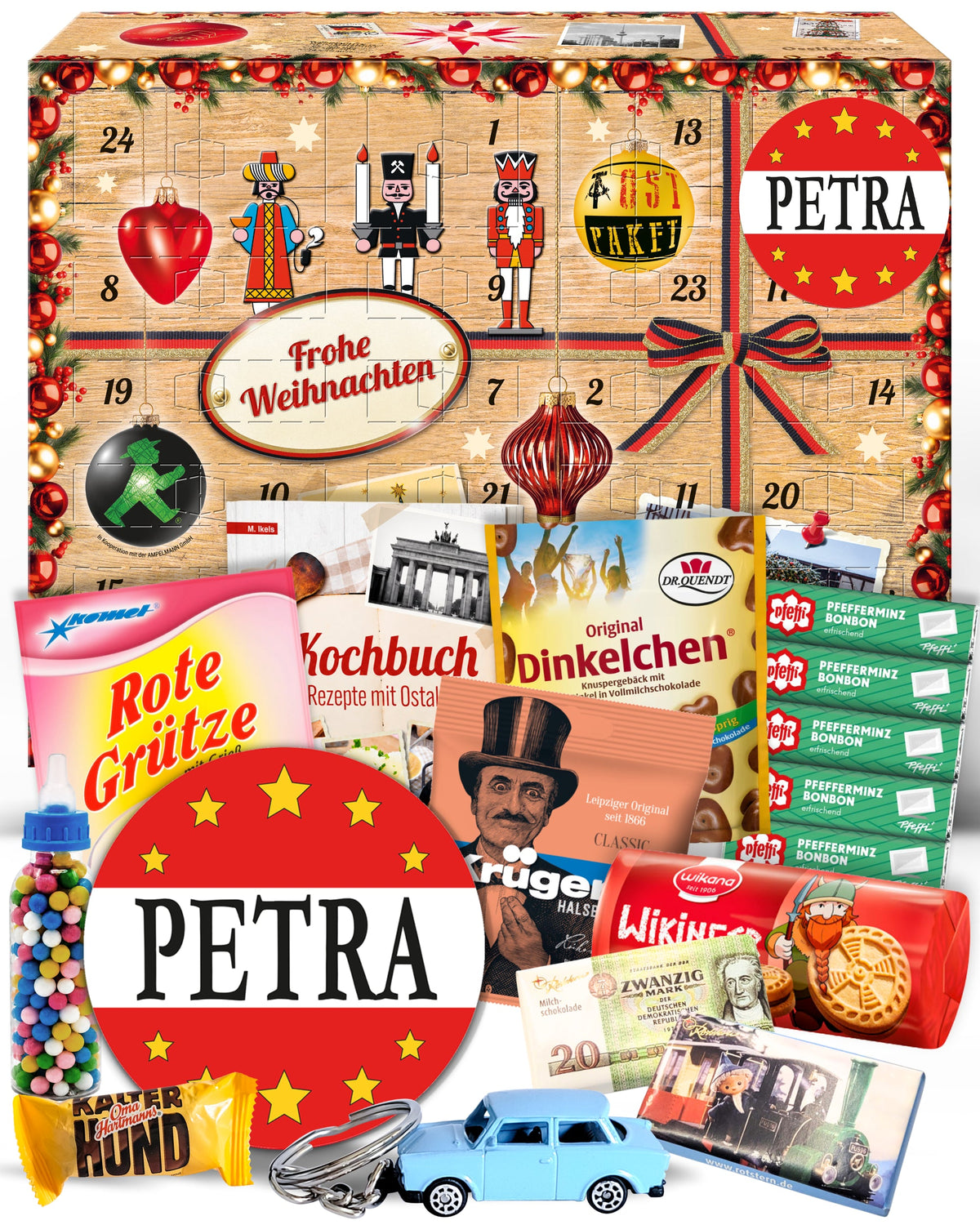 Petra - Ostalgie Adventskalender 2026 – 24 Erinnerungen & Kultprodukte mit Marken wie Viba, Halloren, Zetti, Komet & Pfeffi