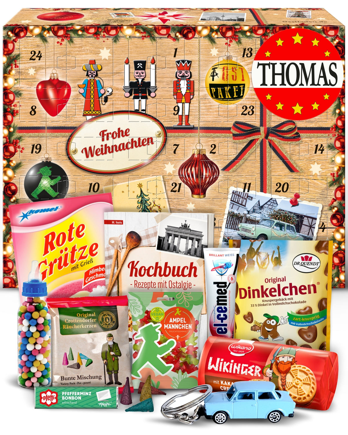 Thomas - Ostalgie Adventskalender 2026 – 24 Erinnerungen & Kultprodukte mit Marken wie Viba, Halloren, Zetti, Komet & Pfeffi