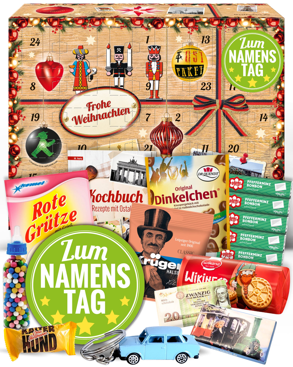 Zum Namenstag - Ostalgie Adventskalender 2026 – 24 Erinnerungen & Kultprodukte mit Marken wie Viba, Halloren, Zetti, Komet & Pfeffi
