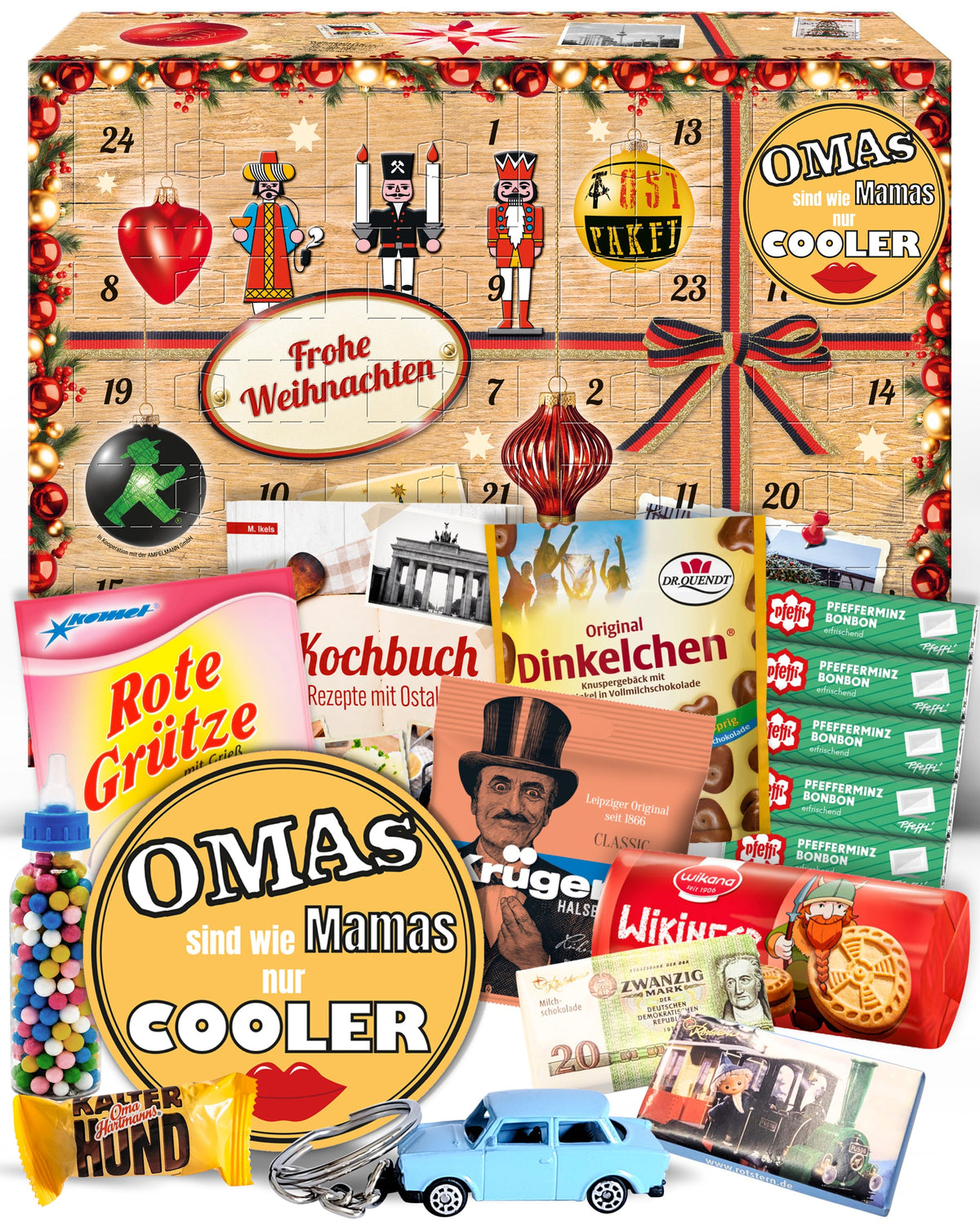 Omas sind wie Mamas nur cooler - Ostalgie Adventskalender 2026 – 24 Erinnerungen & Kultprodukte mit Marken wie Viba, Halloren, Zetti, Komet & Pfeffi