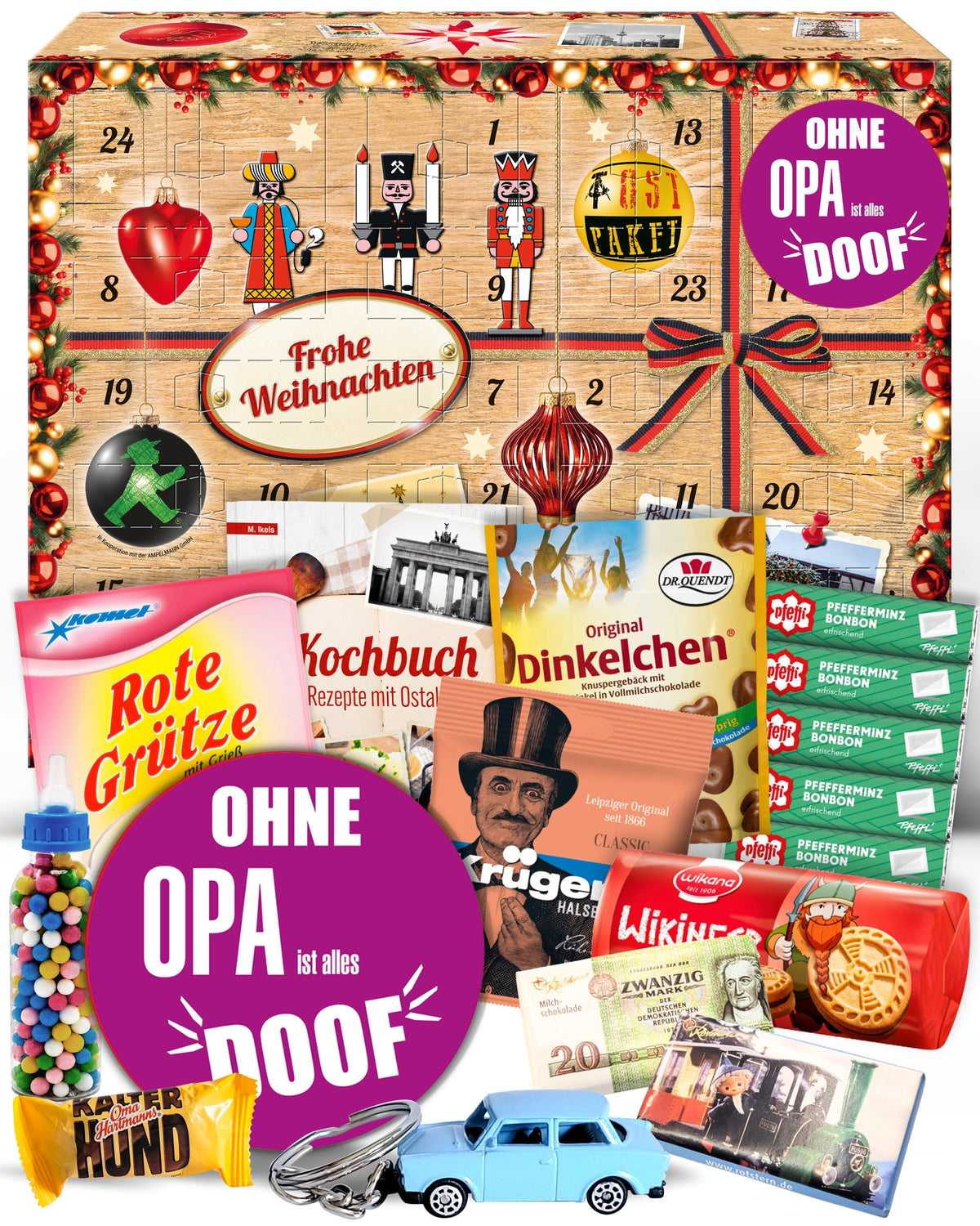 Ohne Opa ist alles doof - Ostalgie Adventskalender 2026 – 24 Erinnerungen & Kultprodukte mit Marken wie Viba, Halloren, Zetti, Komet & Pfeffi