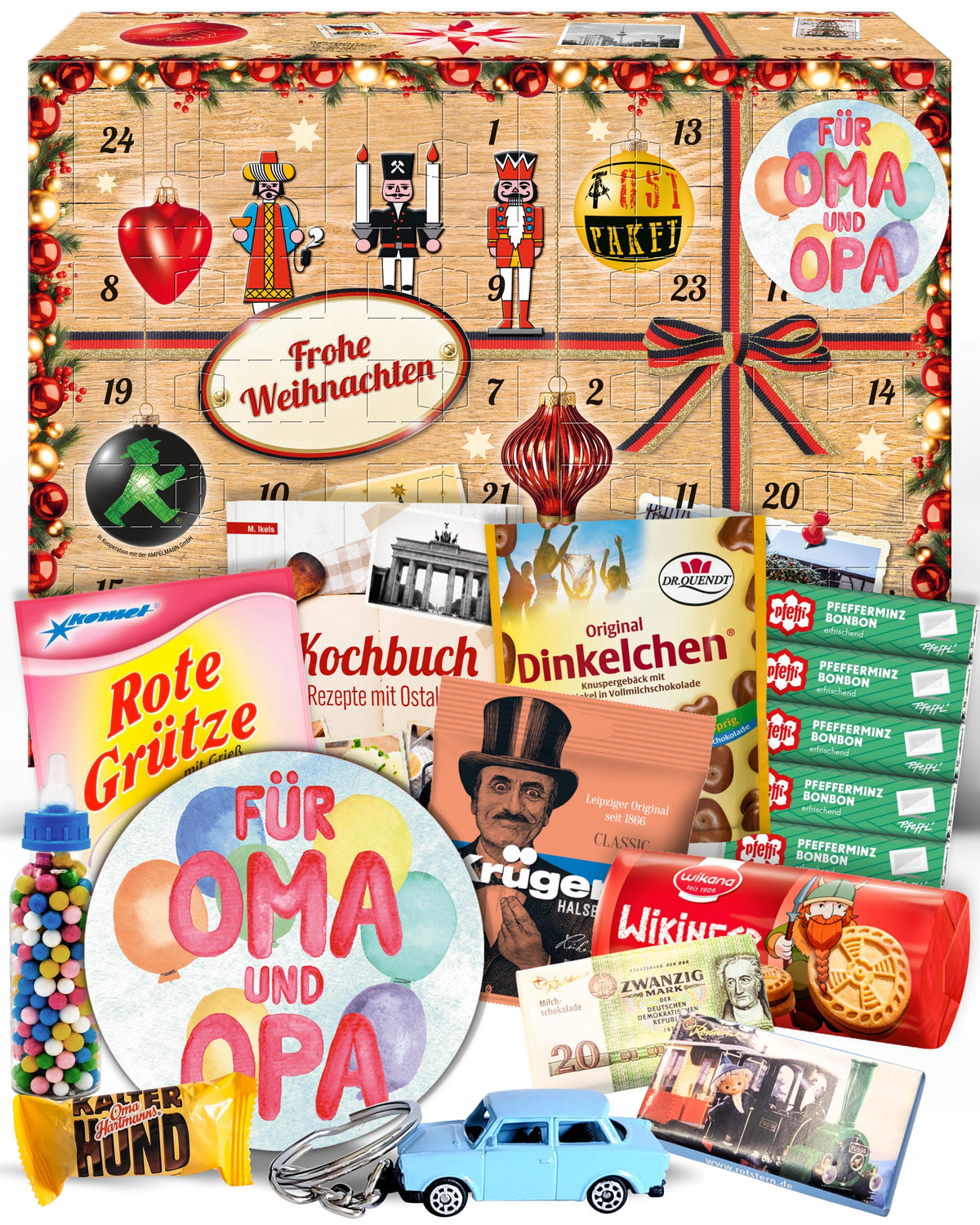 Für Oma & Opa - Ostalgie Adventskalender 2026 – 24 Erinnerungen & Kultprodukte mit Marken wie Viba, Halloren, Zetti, Komet & Pfeffi