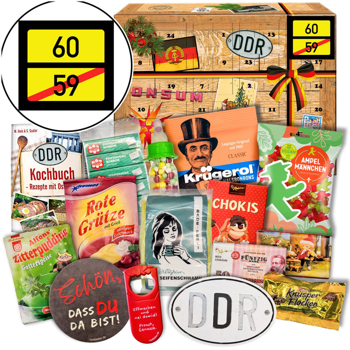 Ortsschild 60 - Ossi Adventskalender 2025 mit Kultartikeln von Zetti, Dr. Quendt, Komet & Pfeffi – 24 nostalgische Überraschungen für Ostalgie-Fans