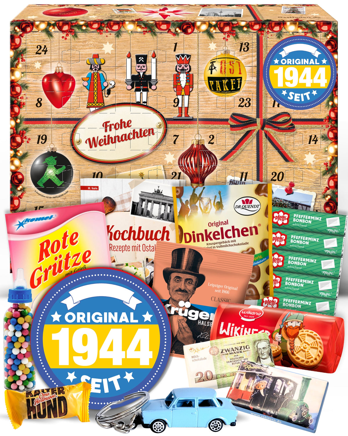 Original seit 1944 - Ostalgie Adventskalender 2026 – 24 Erinnerungen & Kultprodukte mit Marken wie Viba, Halloren, Zetti, Komet & Pfeffi
