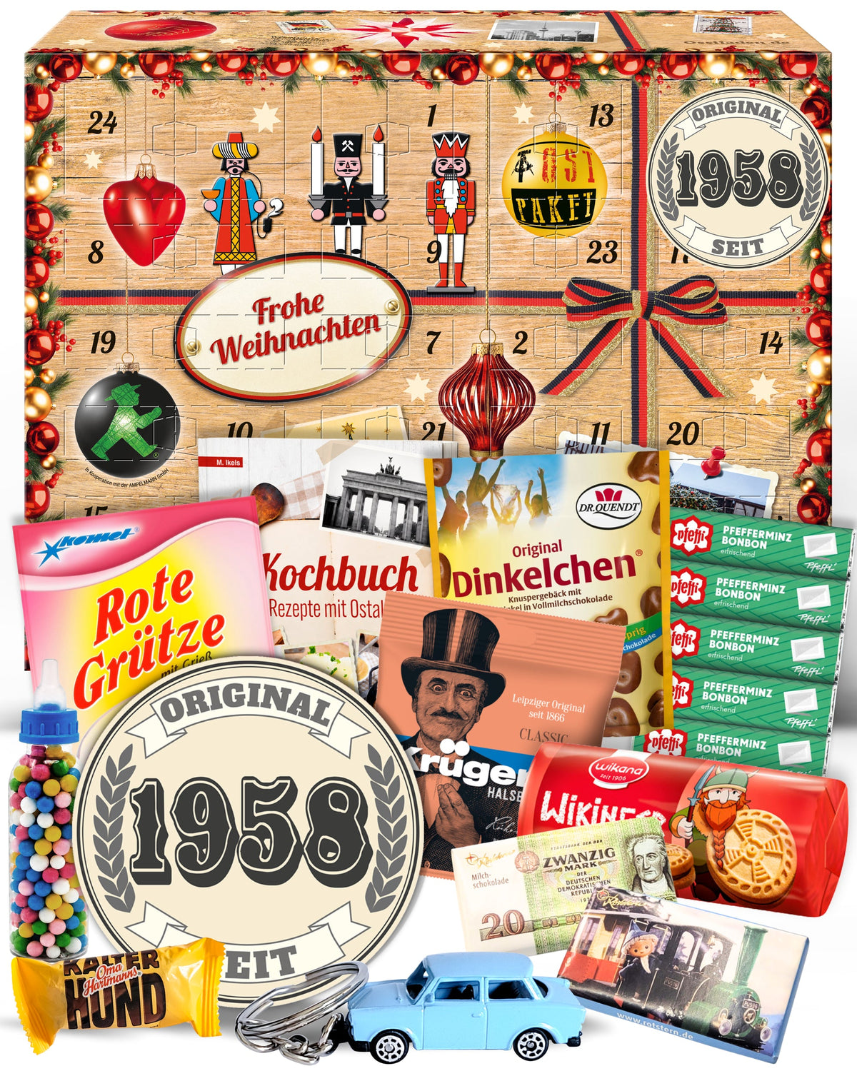 Original seit 1958 - Ostalgie Adventskalender 2026 – 24 Erinnerungen & Kultprodukte mit Marken wie Viba, Halloren, Zetti, Komet & Pfeffi