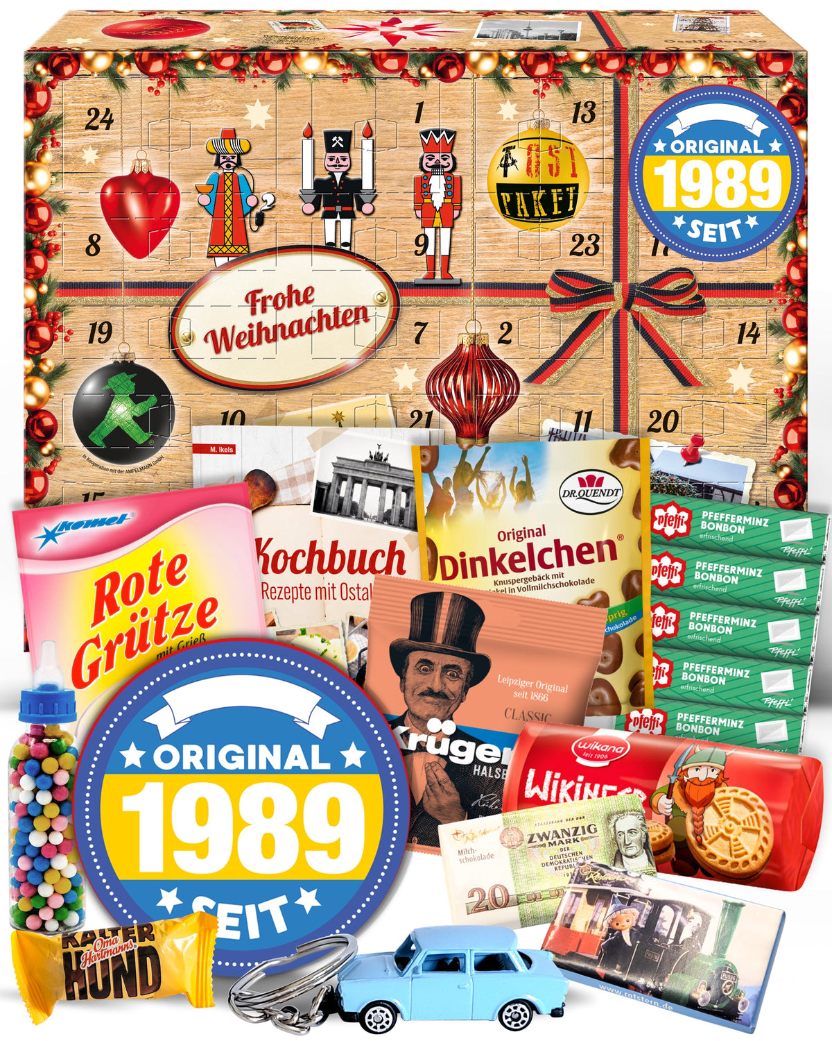 Original seit 1989 - Ostalgie Adventskalender 2026 – 24 Erinnerungen & Kultprodukte mit Marken wie Viba, Halloren, Zetti, Komet & Pfeffi