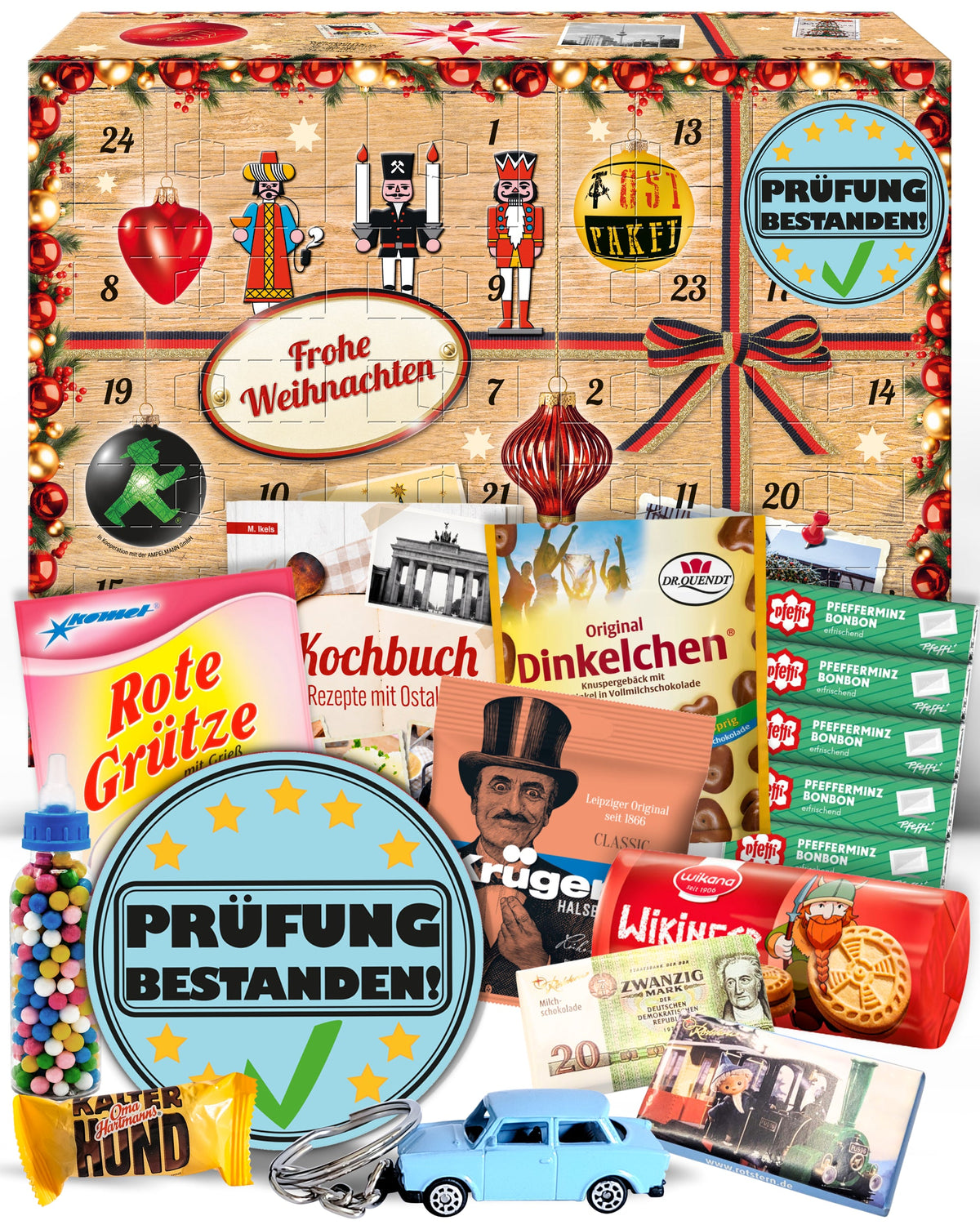 Prüfung bestanden - Ostalgie Adventskalender 2026 – 24 Erinnerungen & Kultprodukte mit Marken wie Viba, Halloren, Zetti, Komet & Pfeffi