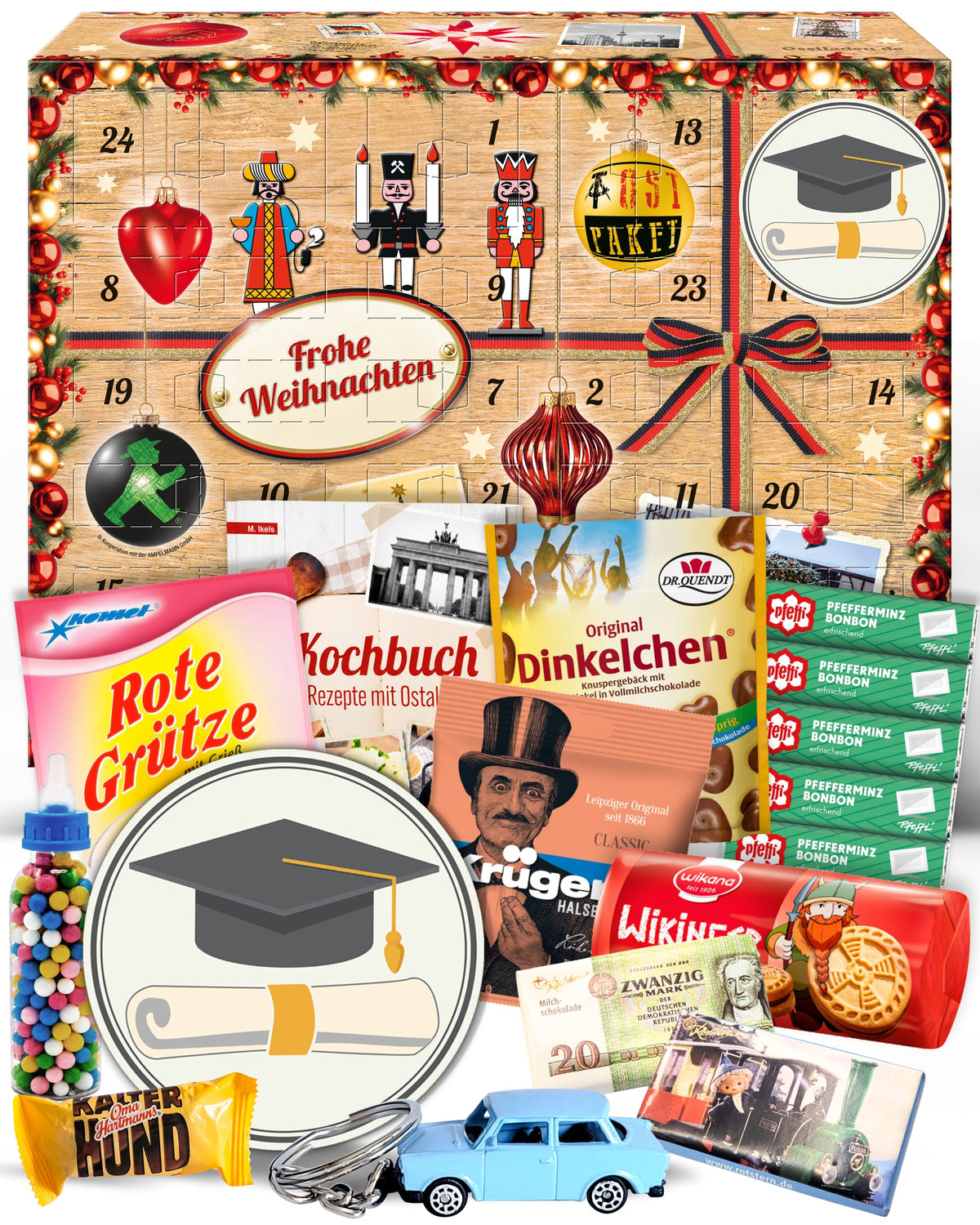 Zur Promotion - Ostalgie Adventskalender 2026 – 24 Erinnerungen & Kultprodukte mit Marken wie Viba, Halloren, Zetti, Komet & Pfeffi