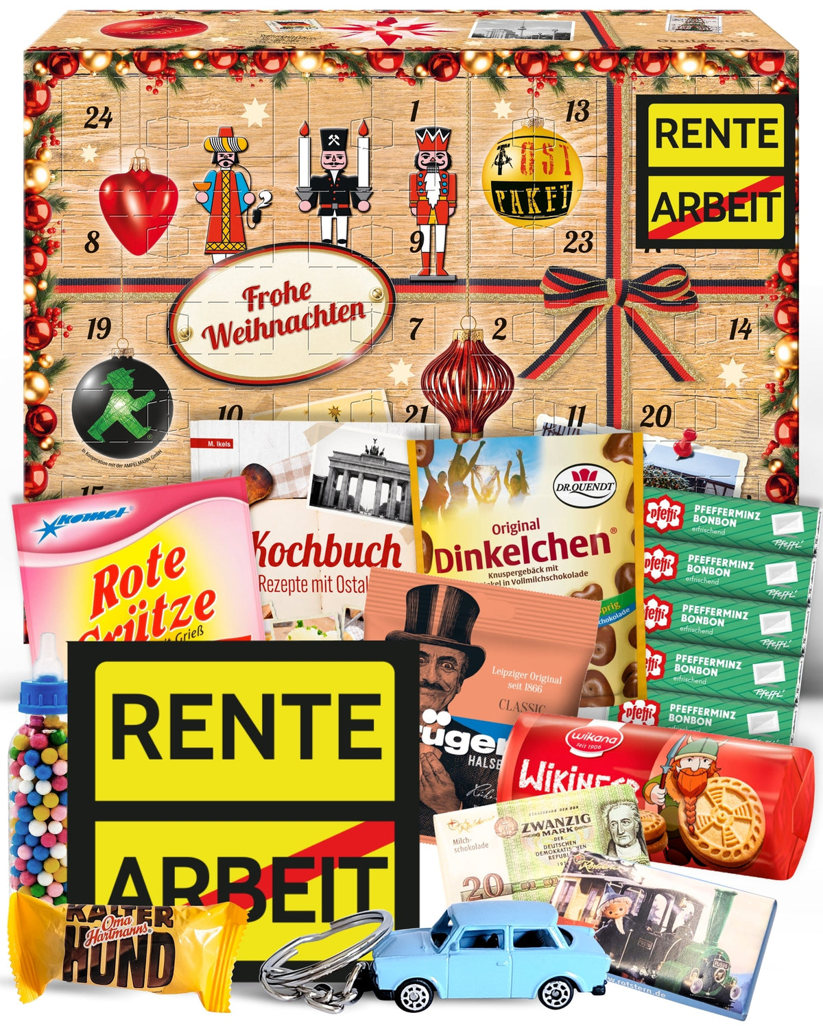 Rente - Ostalgie Adventskalender 2026 – 24 Kultprodukte mit Marken wie Viba, Halloren, Zetti, Komet & Pfeffi