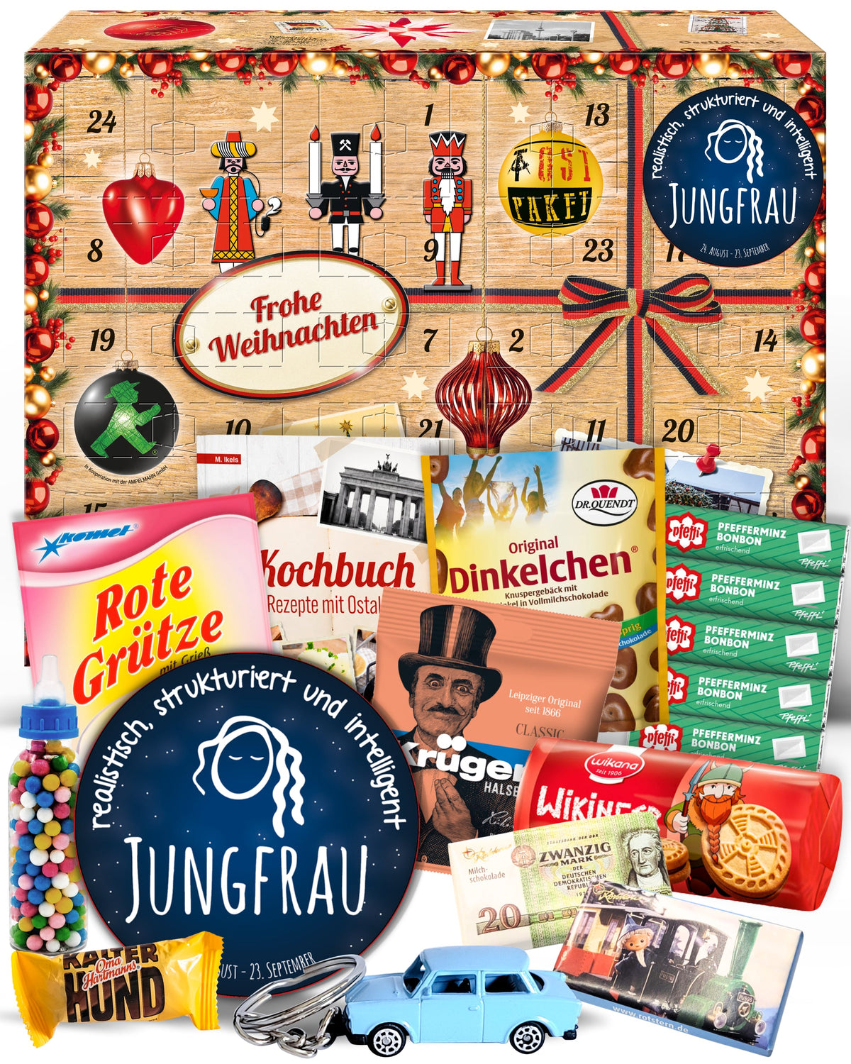 Sternzeichen Jungfrau - Ostalgie Adventskalender 2026 – 24 Erinnerungen & Kultprodukte mit Marken wie Viba, Halloren, Zetti, Komet & Pfeffi