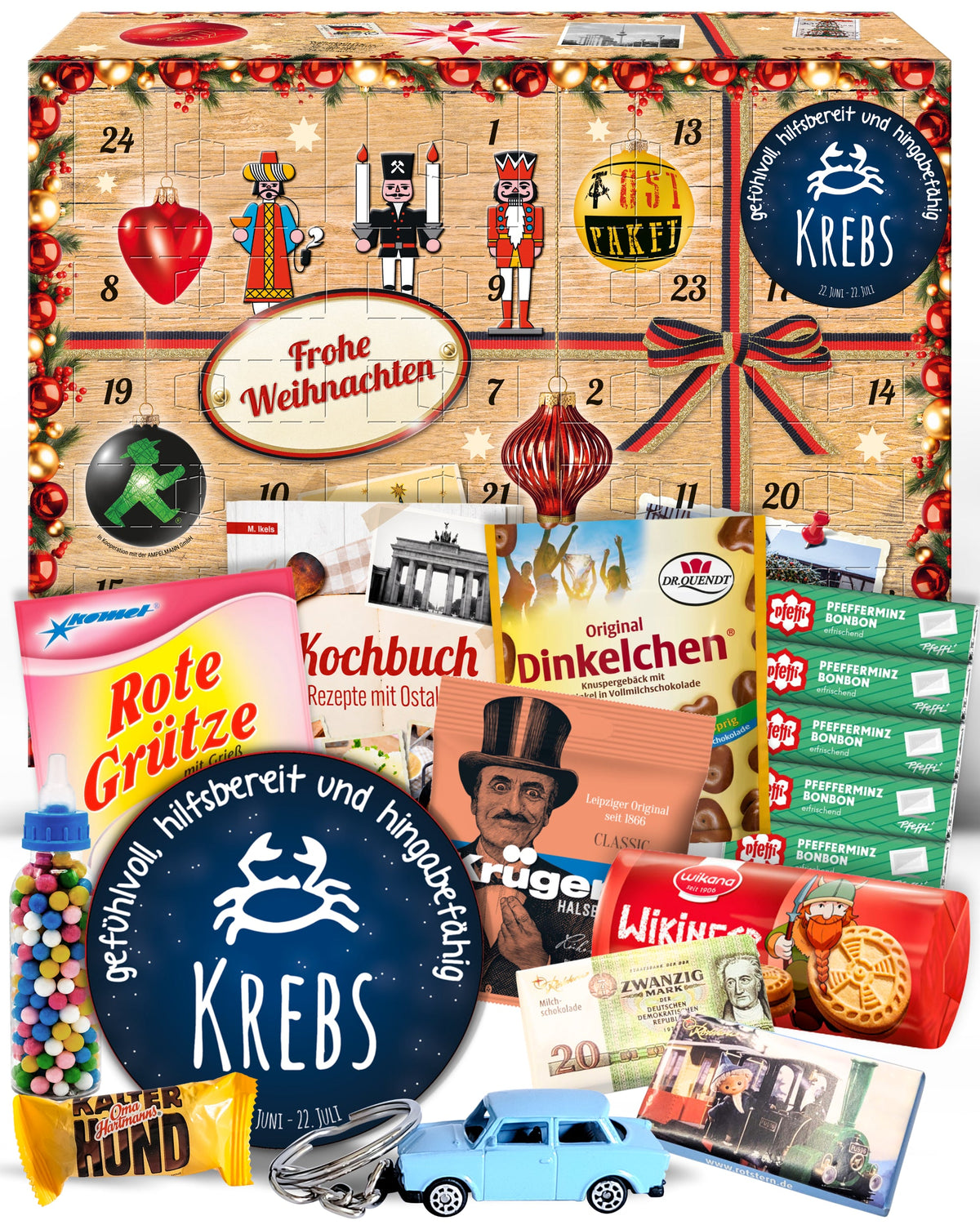 Sternzeichen Krebs - Ostalgie Adventskalender 2026 – 24 Erinnerungen & Kultprodukte mit Marken wie Viba, Halloren, Zetti, Komet & Pfeffi