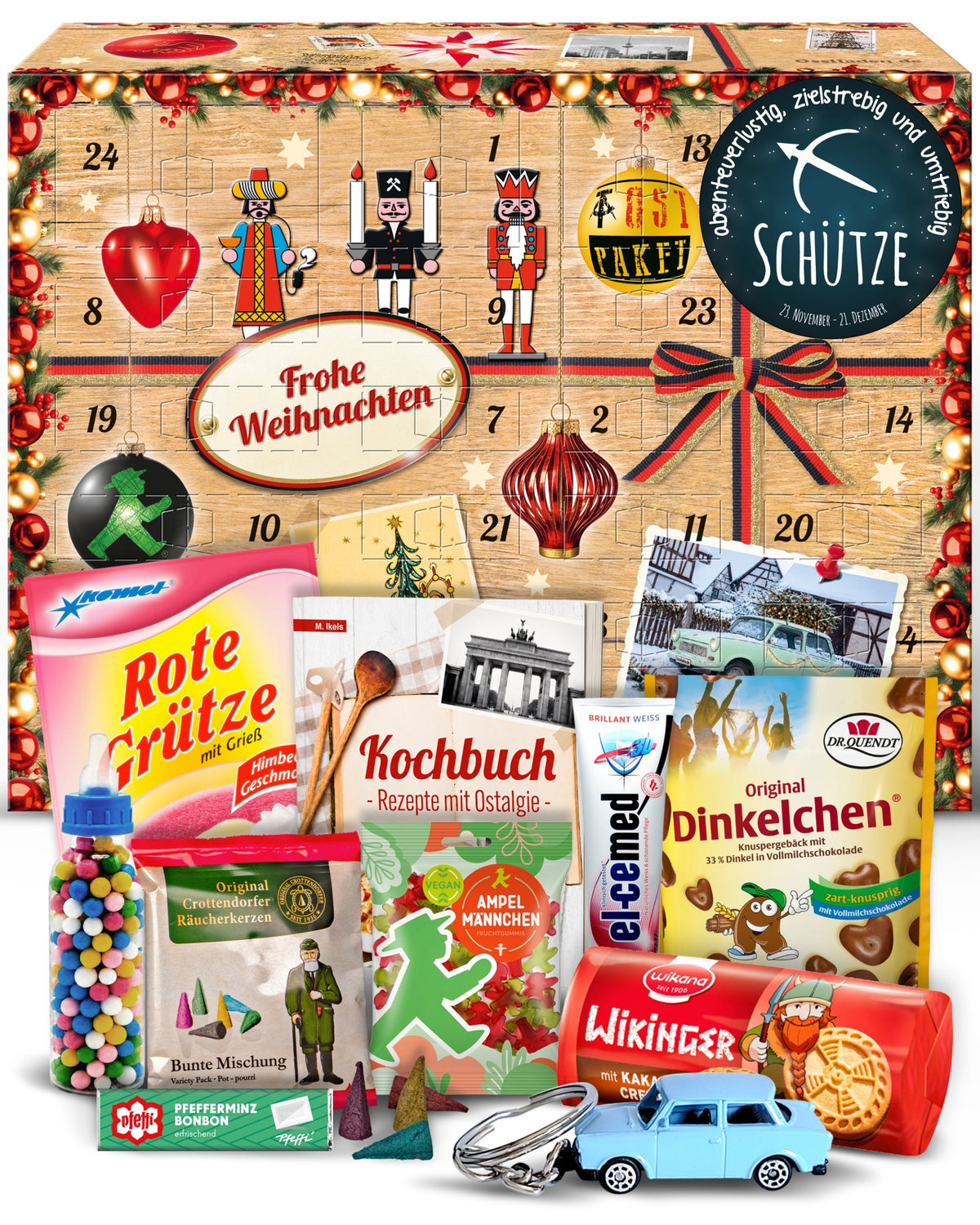 Sternzeichen Schütze - Ostalgie Adventskalender 2026 – 24 Erinnerungen & Kultprodukte mit Marken wie Viba, Halloren, Zetti, Komet & Pfeffi