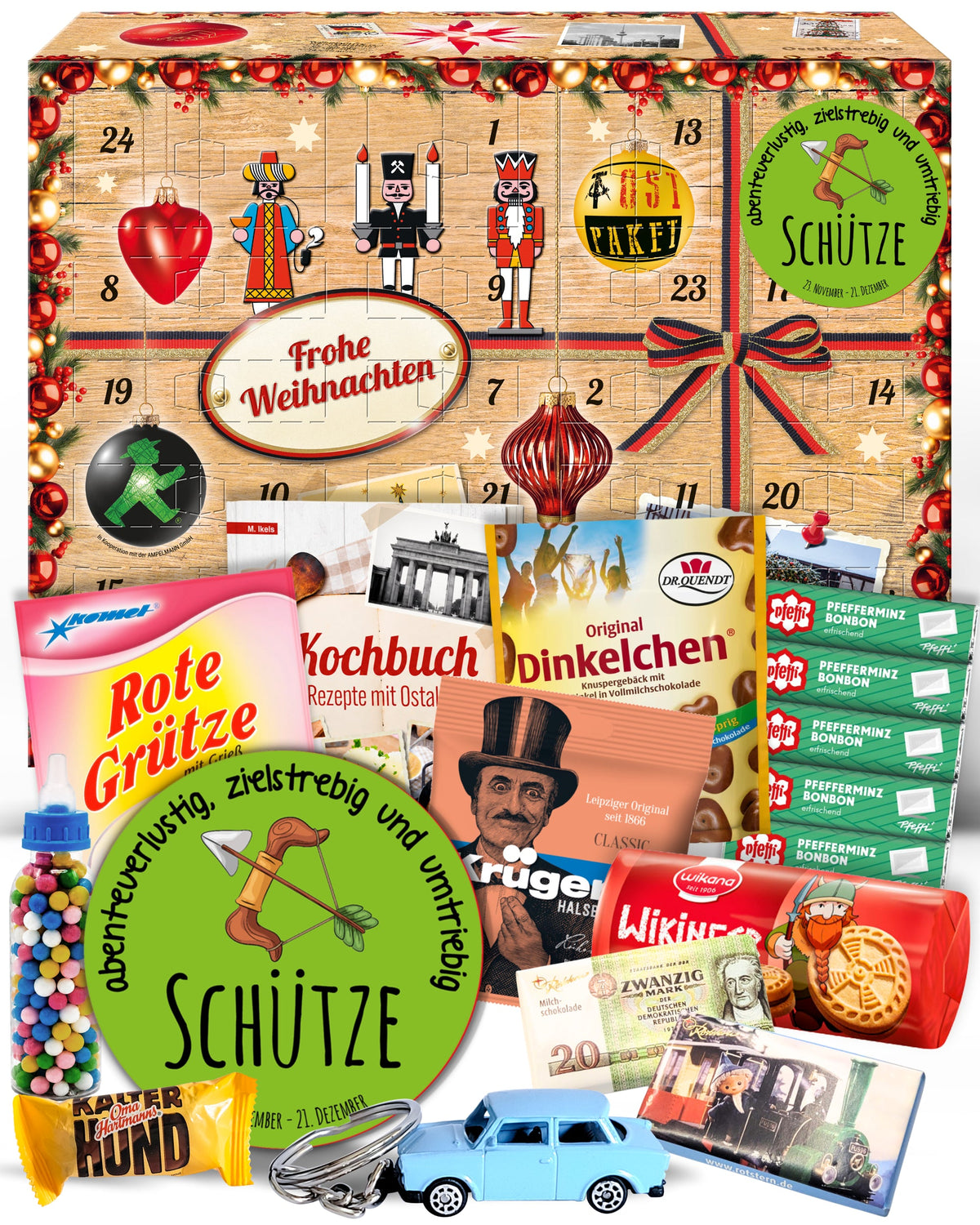 Sternzeichen Schütze - Adventskalender DDR 2025 mit Kultartikeln von Zetti, Dr. Quendt, Komet & Pfeffi – 24 nostalgische Überraschungen für Ostalgie-Fans