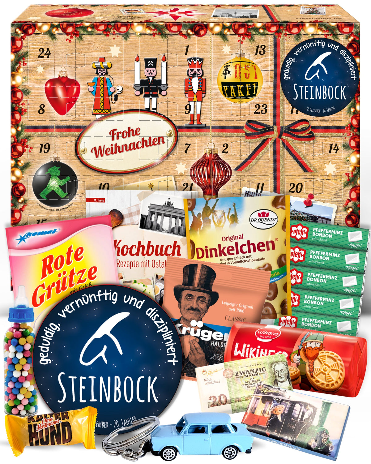 Sternzeichen Steinbock - Ostalgie Adventskalender 2026 – 24 Erinnerungen & Kultprodukte mit Marken wie Viba, Halloren, Zetti, Komet & Pfeffi