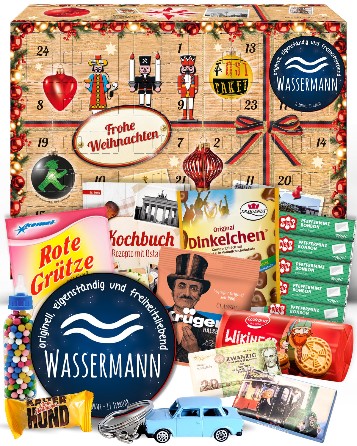 Sternzeichen Wassermann - Ostalgie Adventskalender 2026 – 24 Erinnerungen & Kultprodukte mit Marken wie Viba, Halloren, Zetti, Komet & Pfeffi